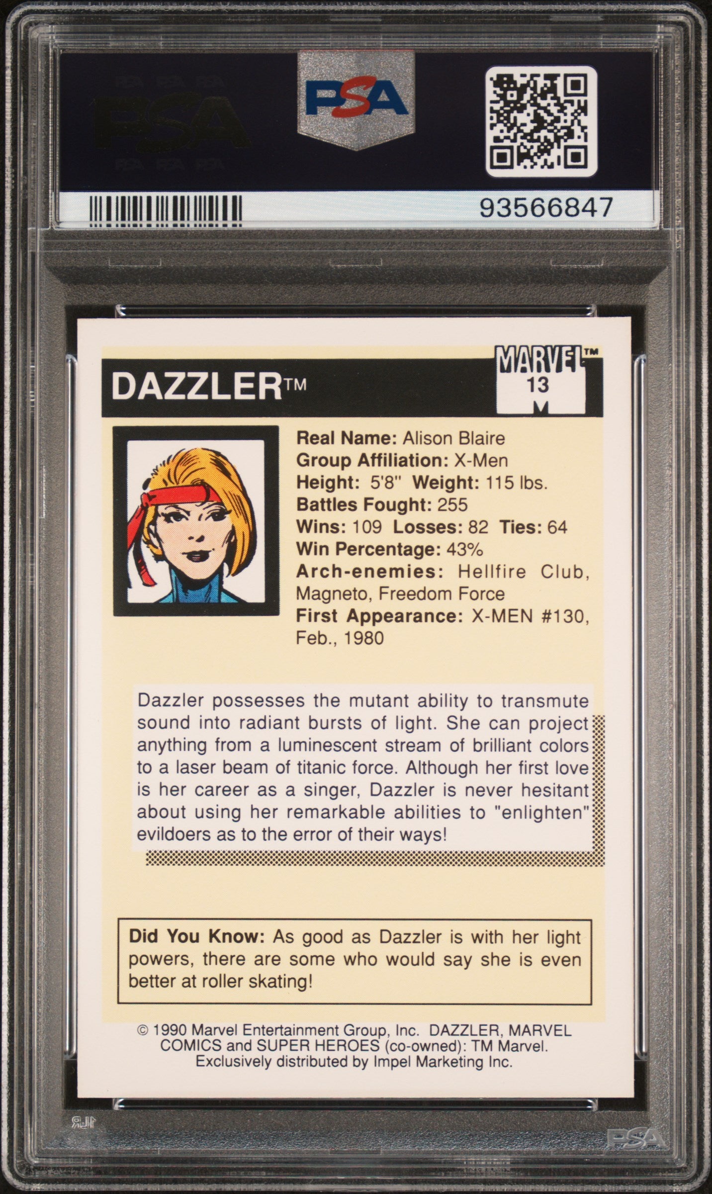1990 Marvel Universe I #13 Dazzler PSA 9