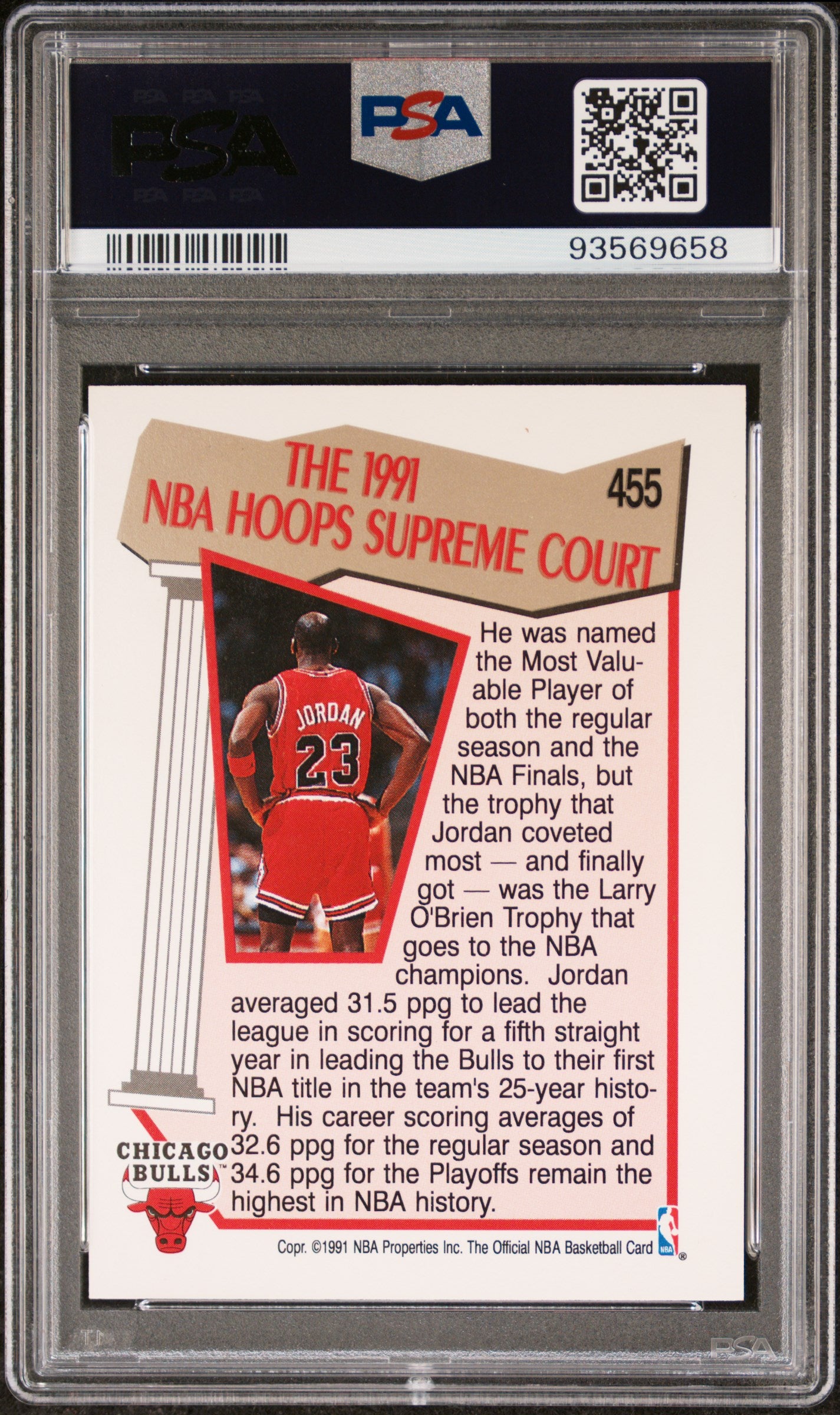 1991 Hoops Supreme Court Michael Jordan #455 PSA 7
