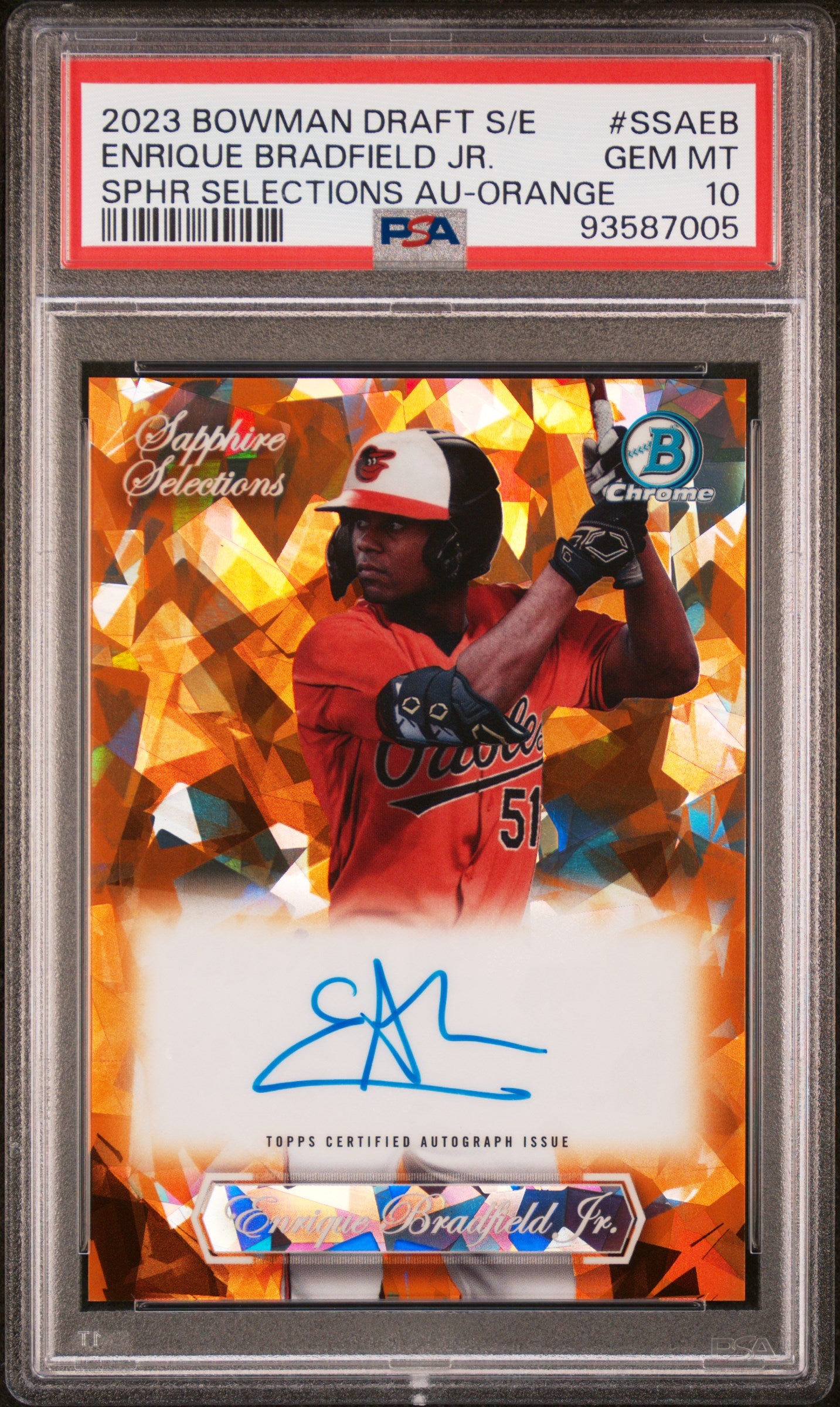 2023 Bowman Draft Sapphire Selections Auto /25 Enrique Bradfield Jr. PSA 10