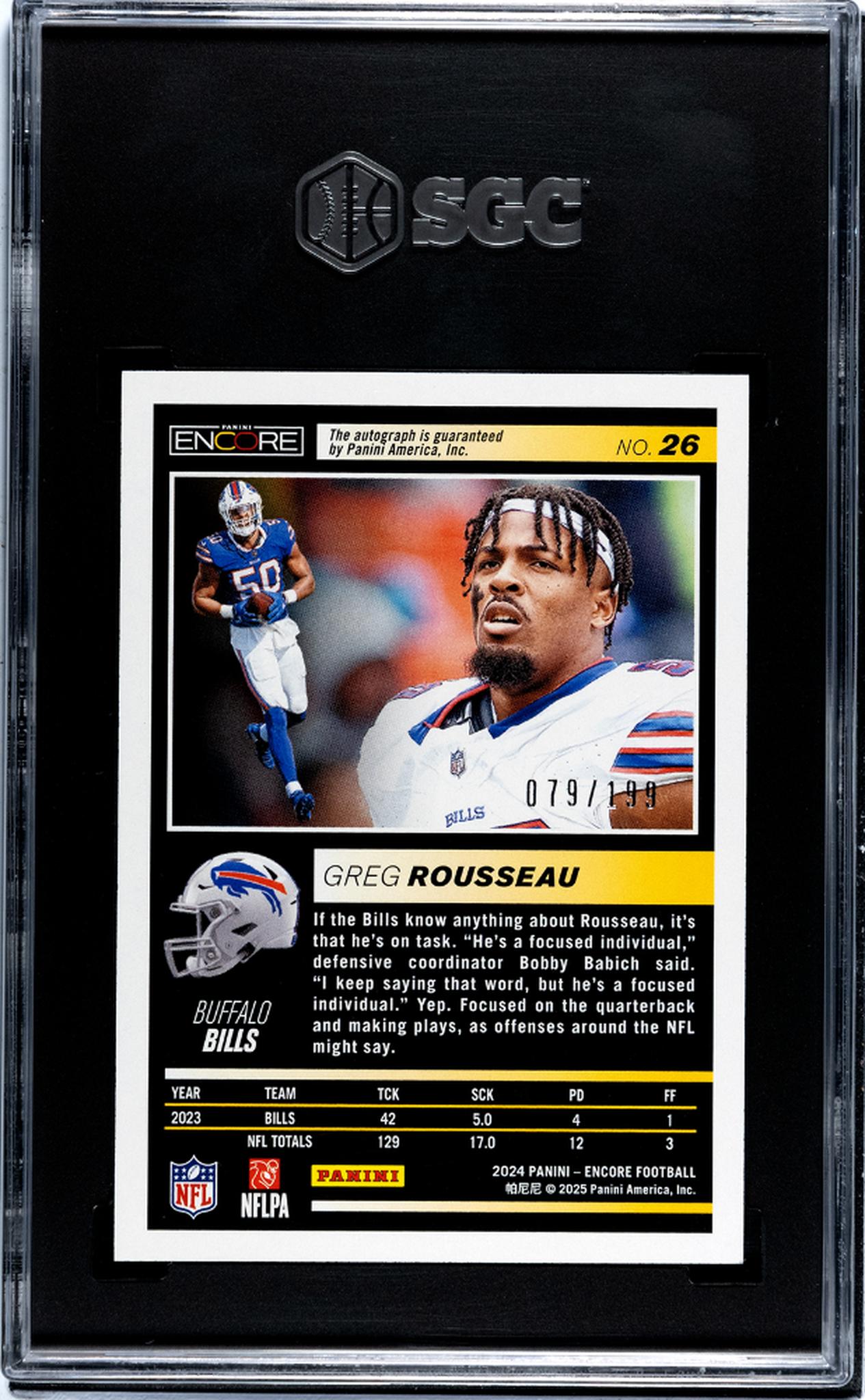2024 Panini Encore #26 Greg Rousseau Auto. /199 SGC 10
