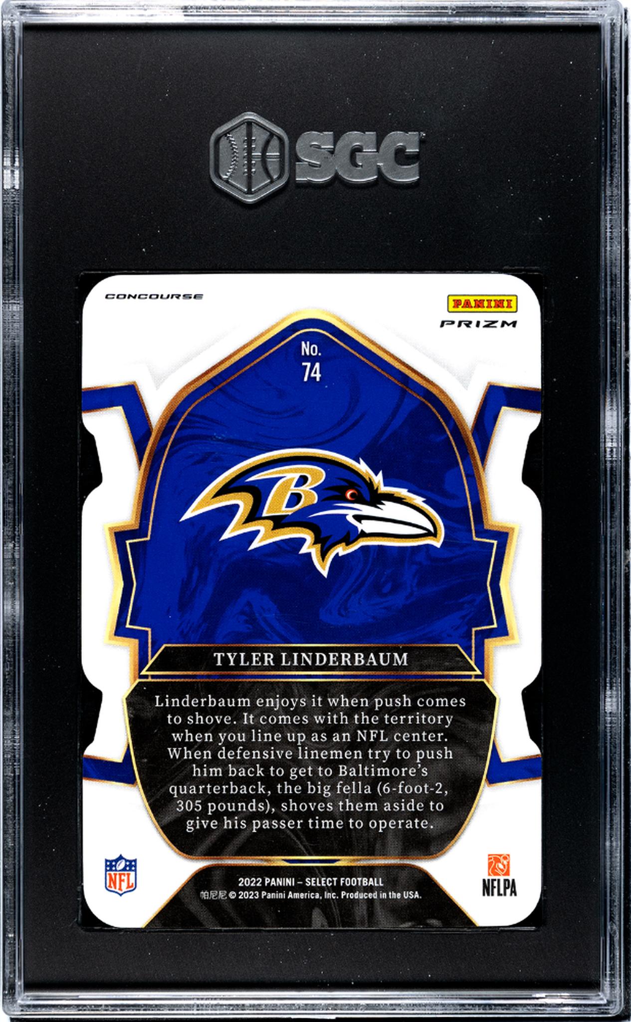 2022 Panini Select #74 Tyler Linderbaum Green/Yellow Rookie SGC 10