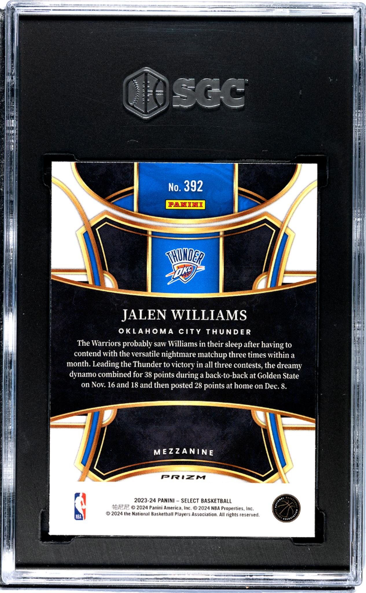 2023-24 Panini Select #392 Jalen Williams Blue Prizm SGC 10