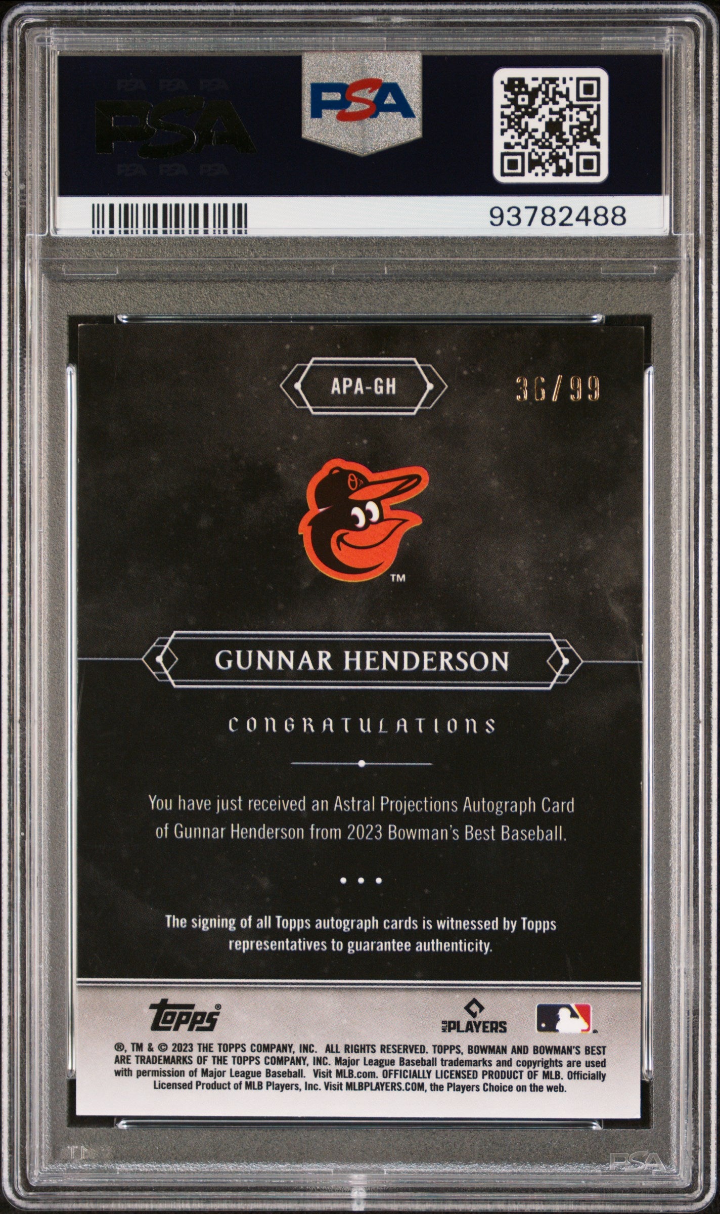 2023 Bowman's Best Astral Projections Autographs Gunnar Henderson #APAGH /99 PSA 9