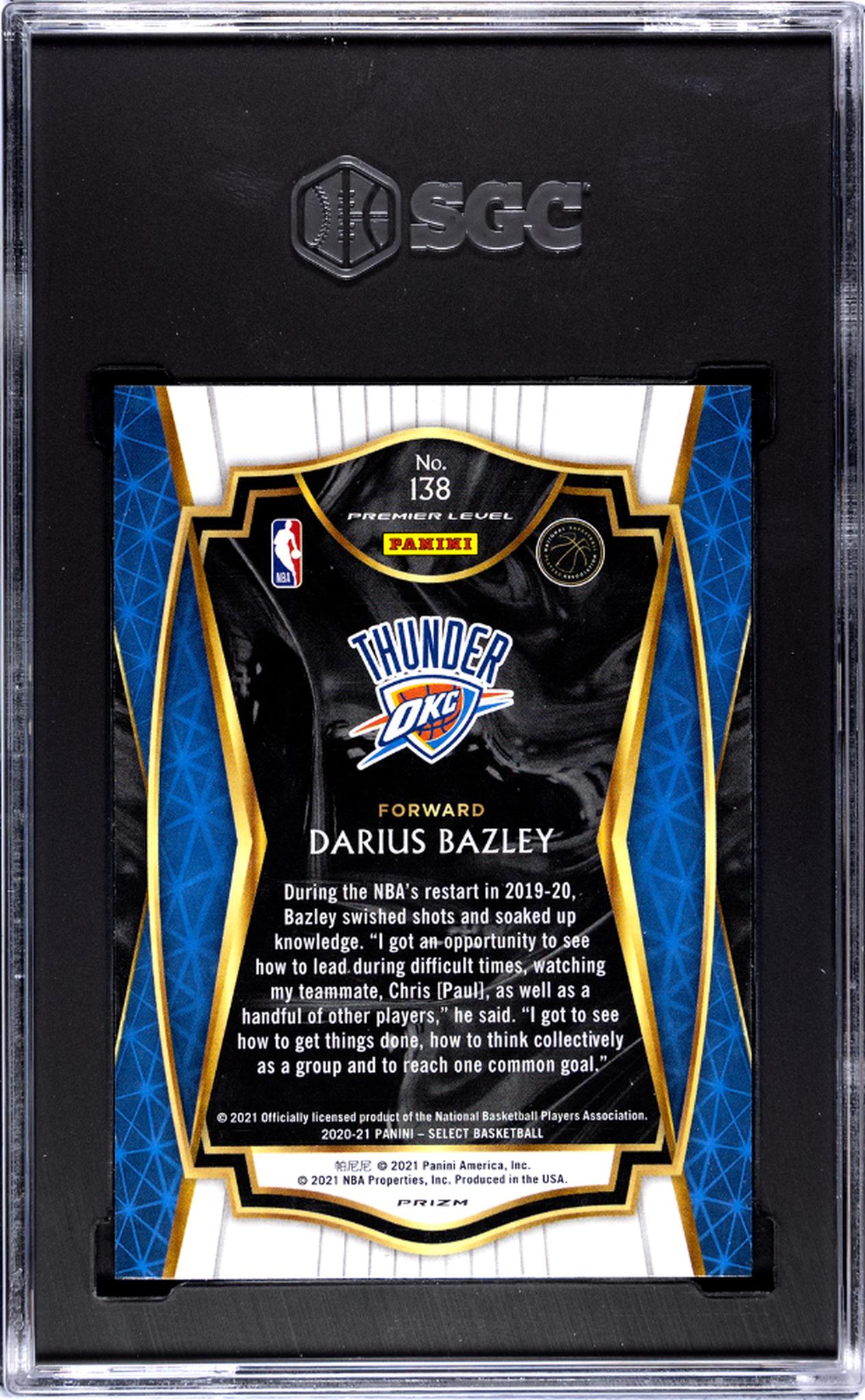 2020-21 Panini Select #138 Darius Bazley Green/White/Purple Prizm SGC 9.5