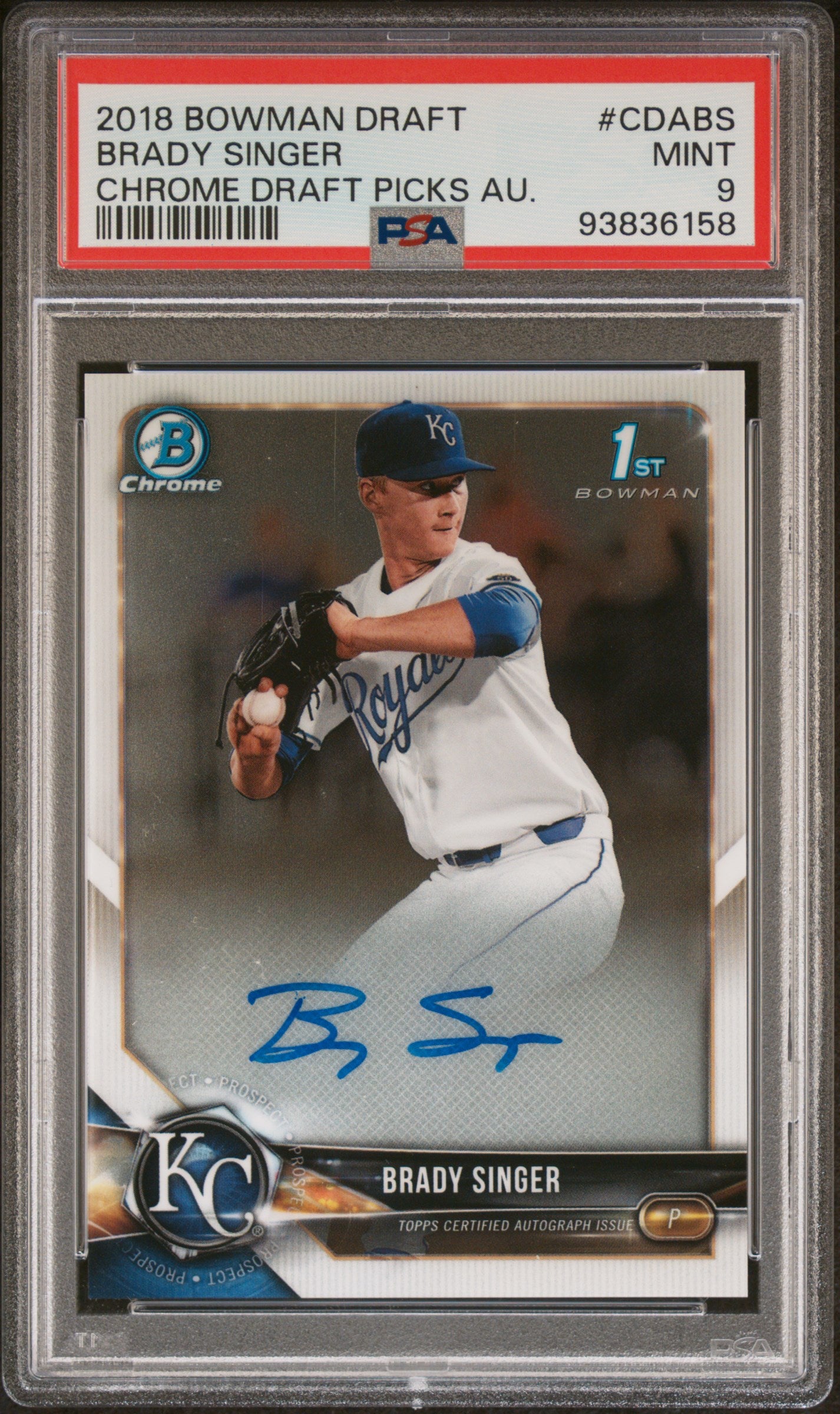 2018 Bowman Draft Chrome Brady Singer #CDA-BS Auto PSA 9