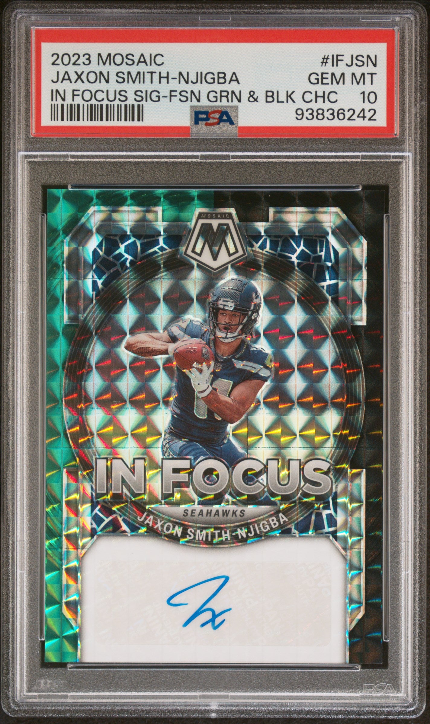2023 Panini Mosaic In Focus Green Jaxon Smith-Njigba #IF-JSN Auto /25 PSA 10