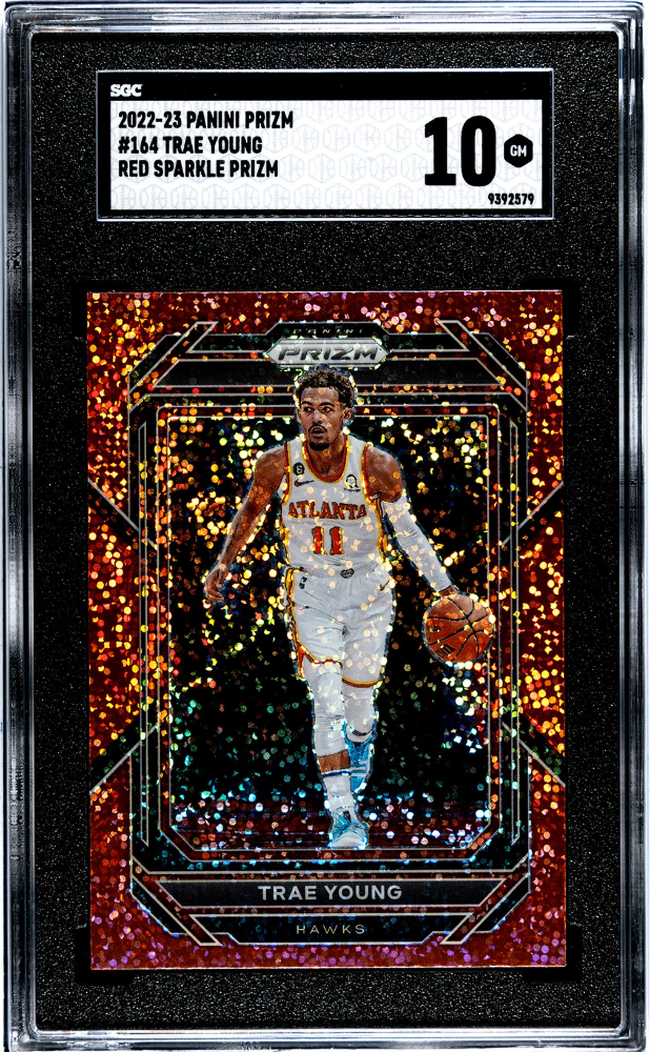 2022-23 Panini Prizm Red Sparkle Prizm Trae Young #164 SGC 10
