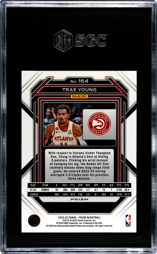 2022-23 Panini Prizm Red Sparkle Prizm Trae Young #164 SGC 10