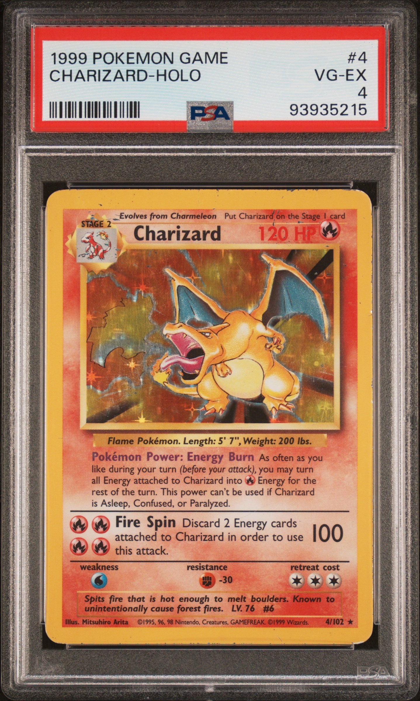 1999 Pokémon Base Set Charizard #4/102 Holo PSA 4