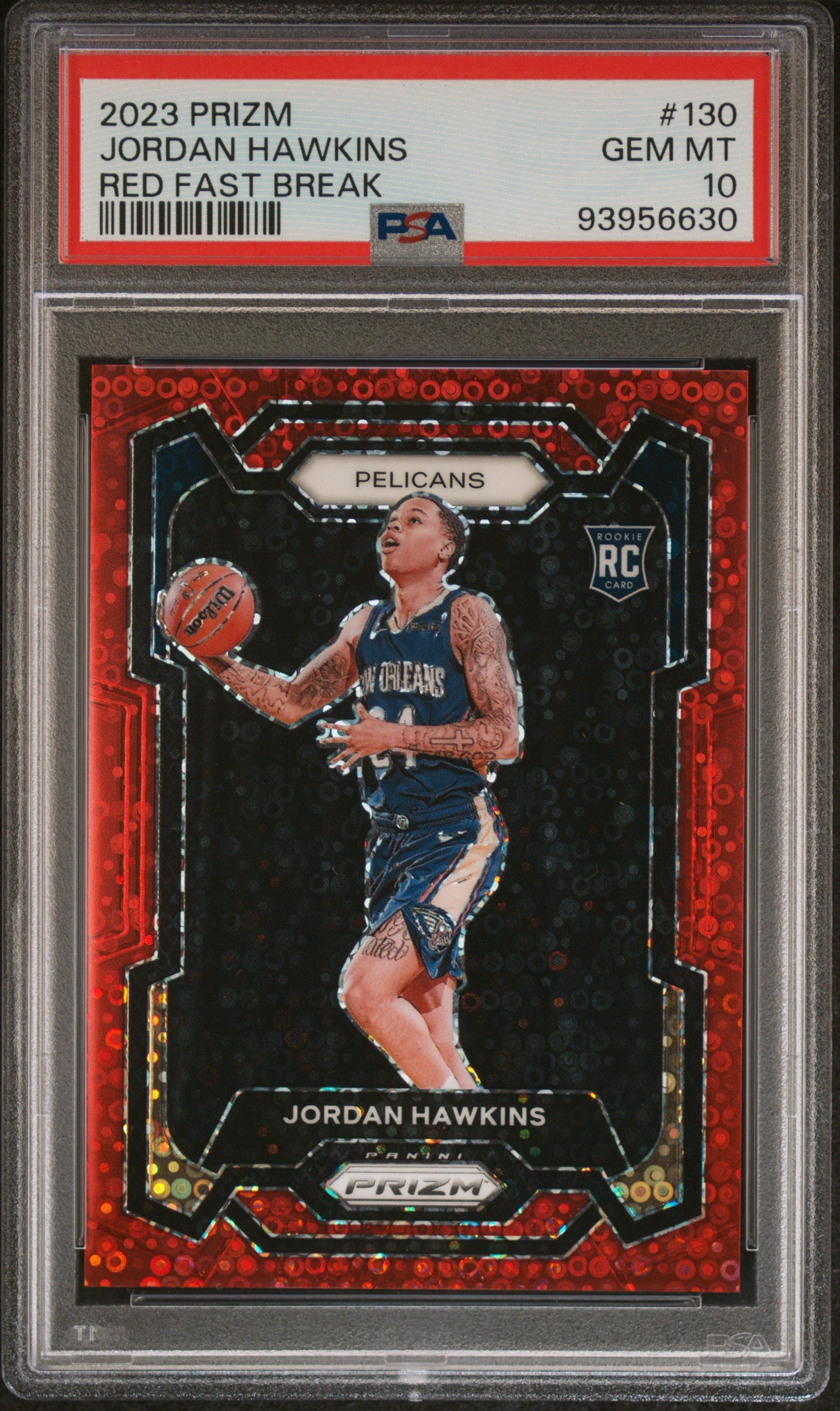 2023 Panini Prizm Prizms Fast Break Red Jordan Hawkins #130 /100 PSA 10