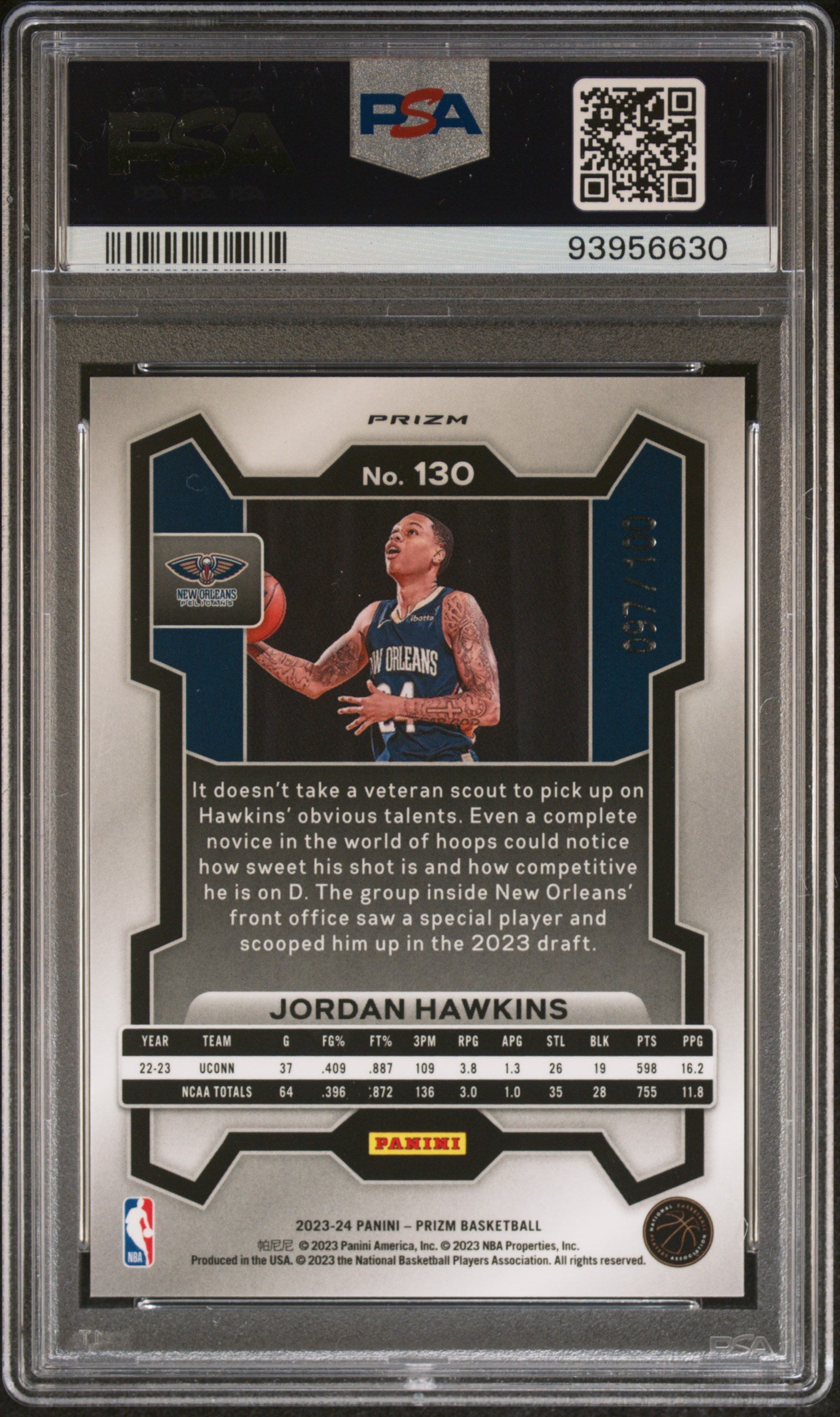 2023 Panini Prizm Prizms Fast Break Red Jordan Hawkins #130 /100 PSA 10