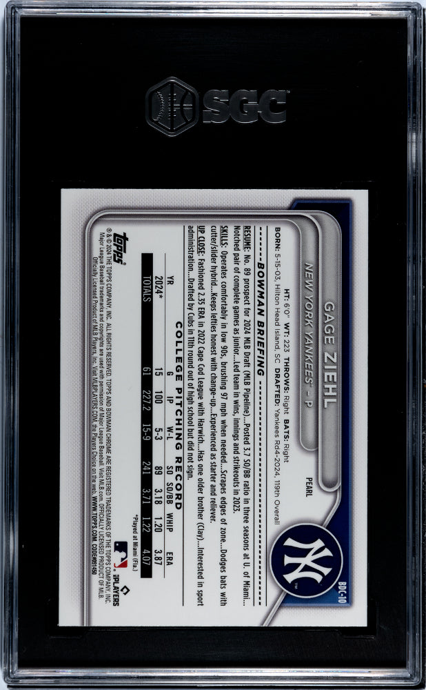 2024 Bowman #BDC-10 Gage Ziehl SGC 7