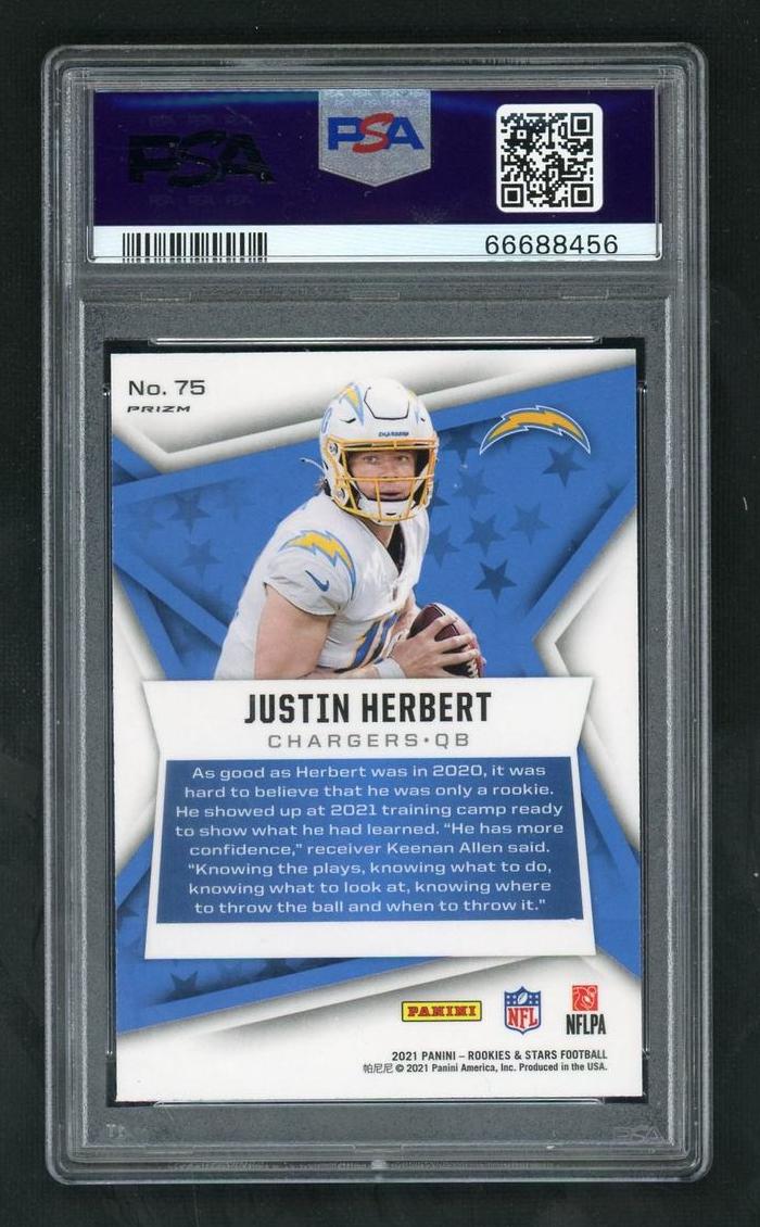 2021 Panini Rookies and Stars Pulsar Prizm Justin Herbert #75 PSA 10