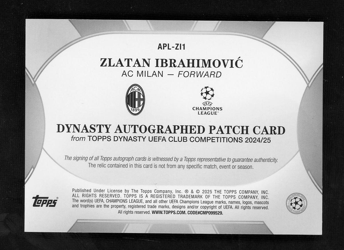 2024 Topps Dynasty APL-Z1I Zlatan Ibrahimovic /5 VG AC Milan Auto