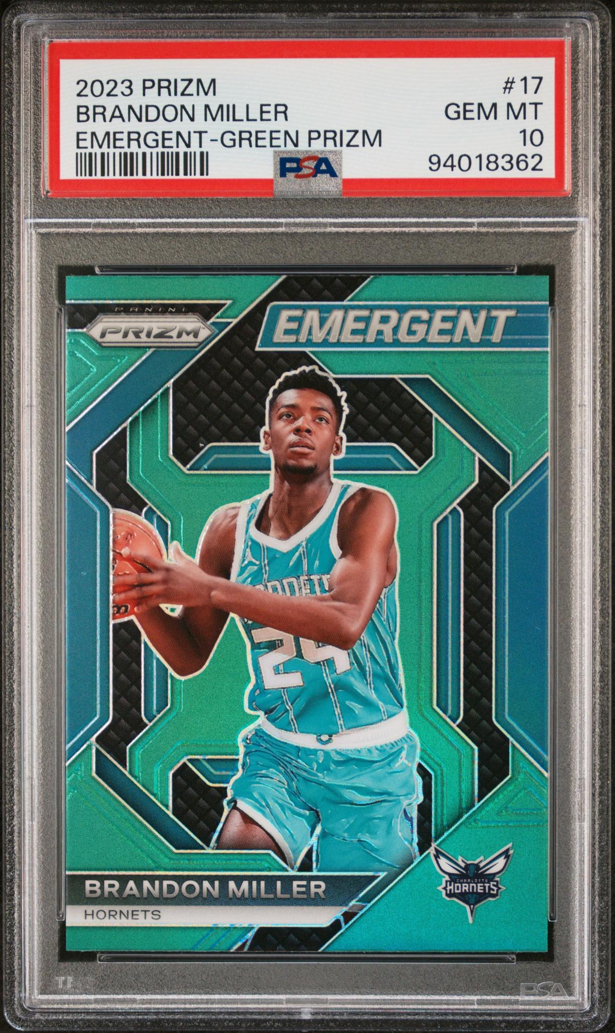 2023 Panini Prizm Emergent Green Prizm Brandon Miller #17 PSA 10