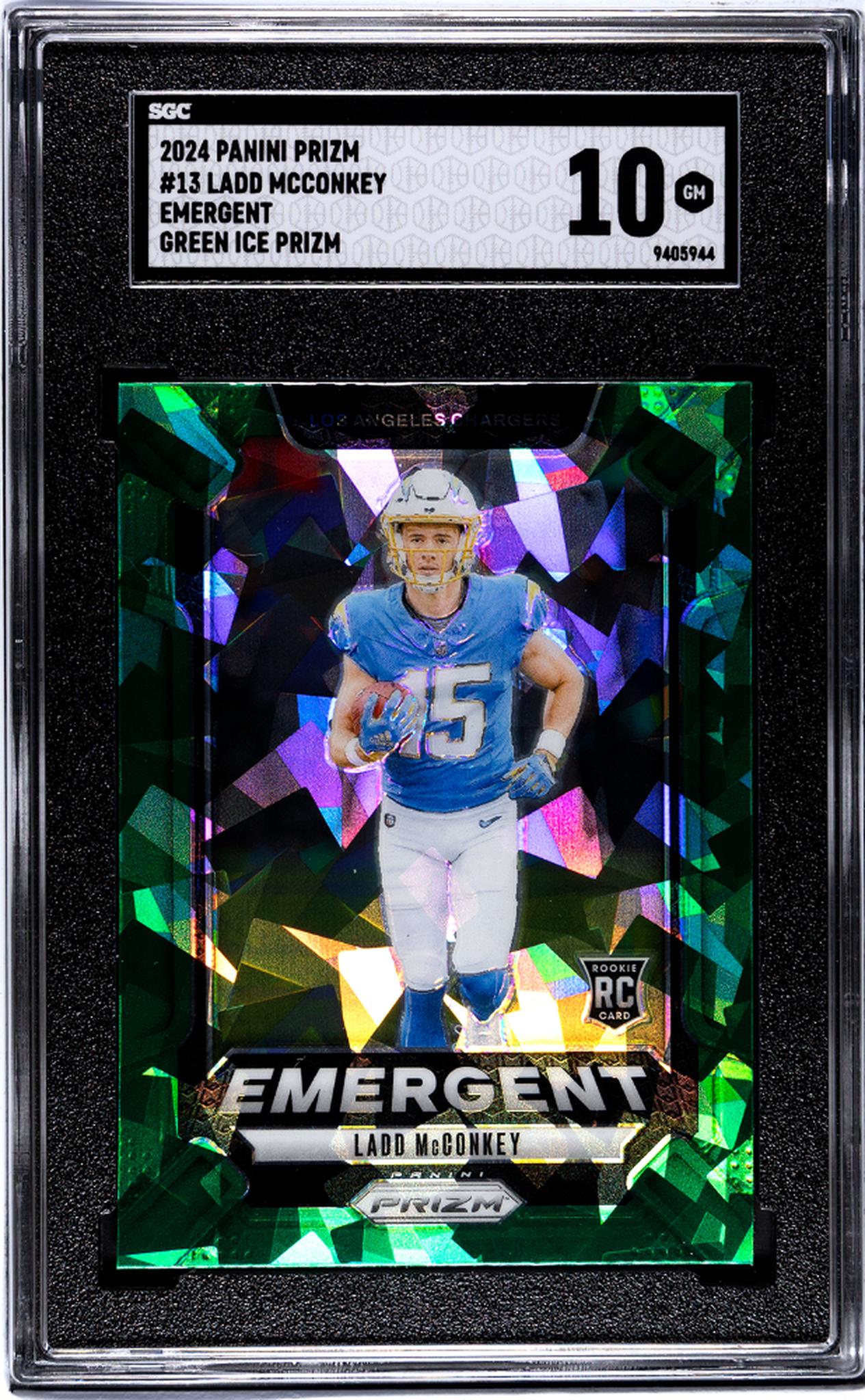 2024 Panini Prizm #13 Ladd Mcconkey Emergent Green Ice Prizm SGC 10