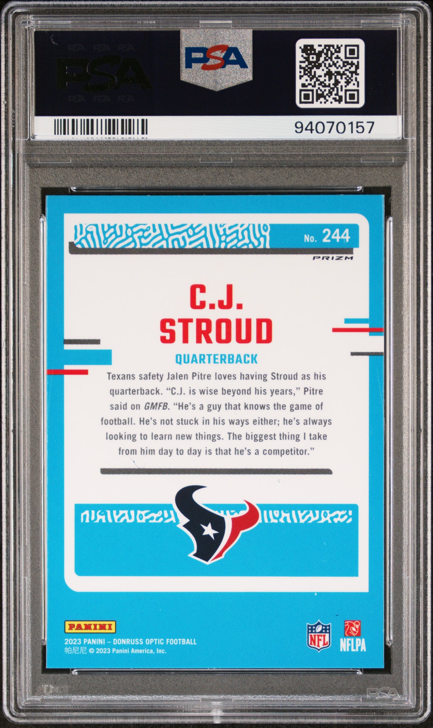 2023 Panini Donruss Optic Pink C.J. Stroud #244 RC Rated Rookie PSA 9