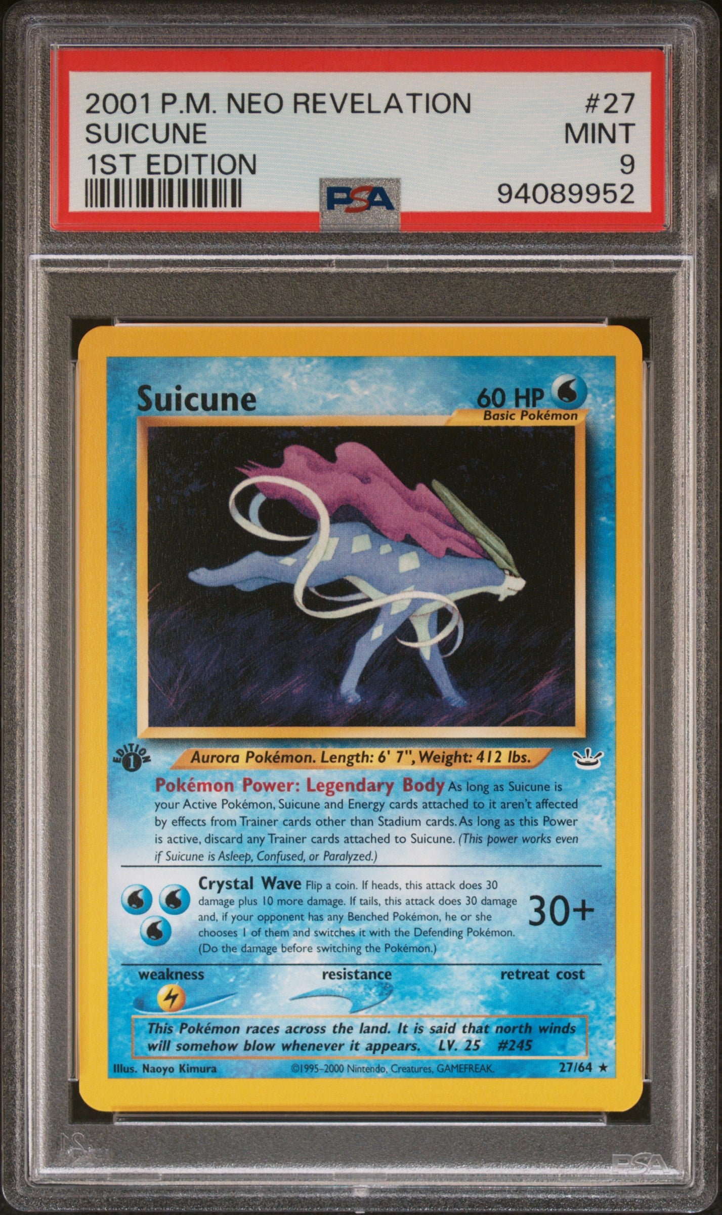 2001 Pokémon Neo Revelation Suicune #27 Holo 1st Edition PSA 9