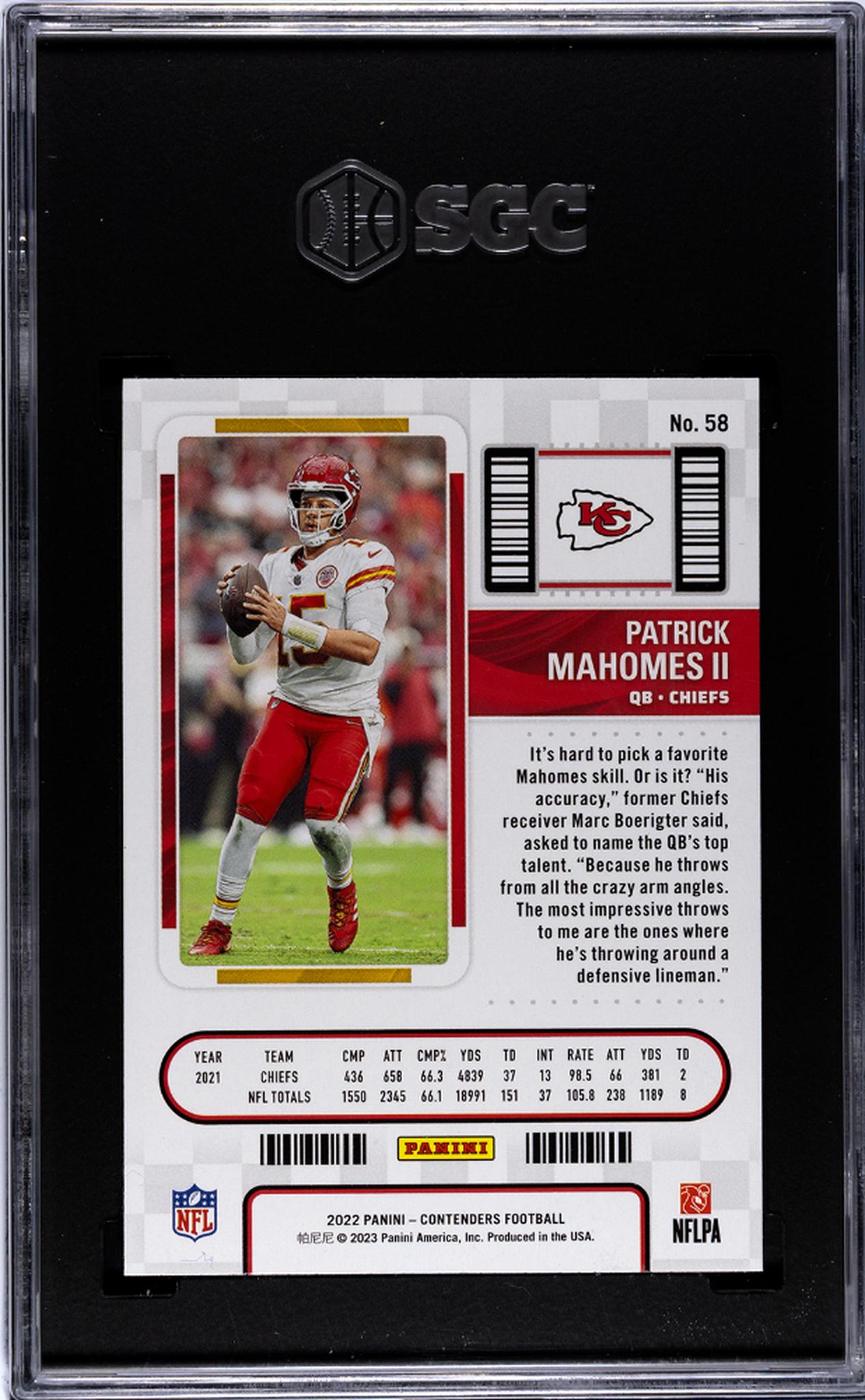 2022 Panini Contenders #58 Patrick Mahomes II Season Ticket SGC 10