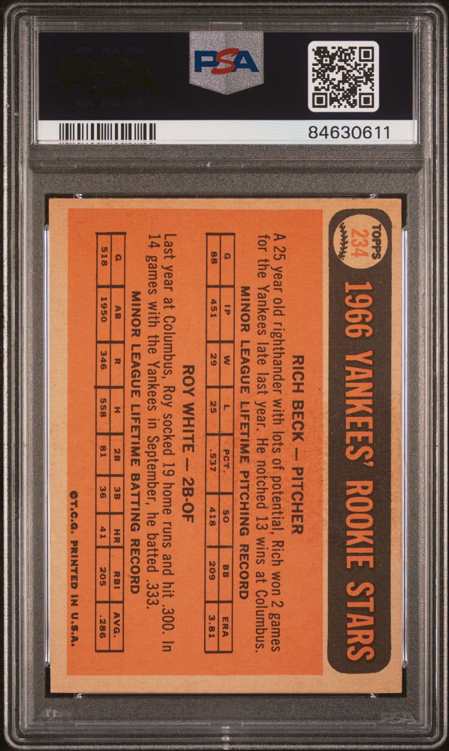 1966 Topps Roy White/Rich Beck #234 RC PSA 4