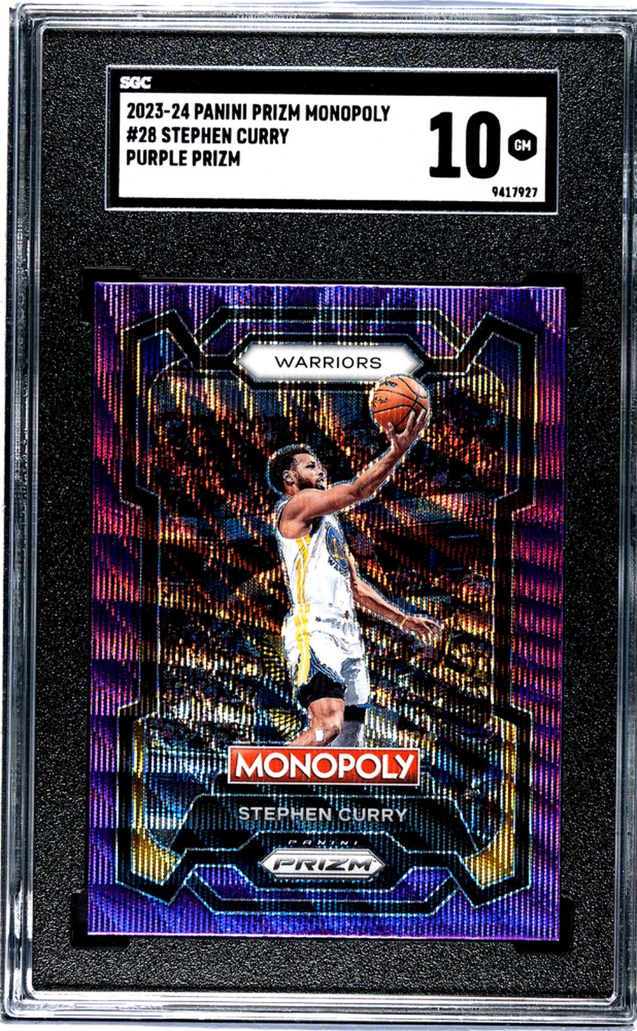 2023-24 Panini Prizm Monopoly #28 Stephen Curry Purple Prizm SGC 10