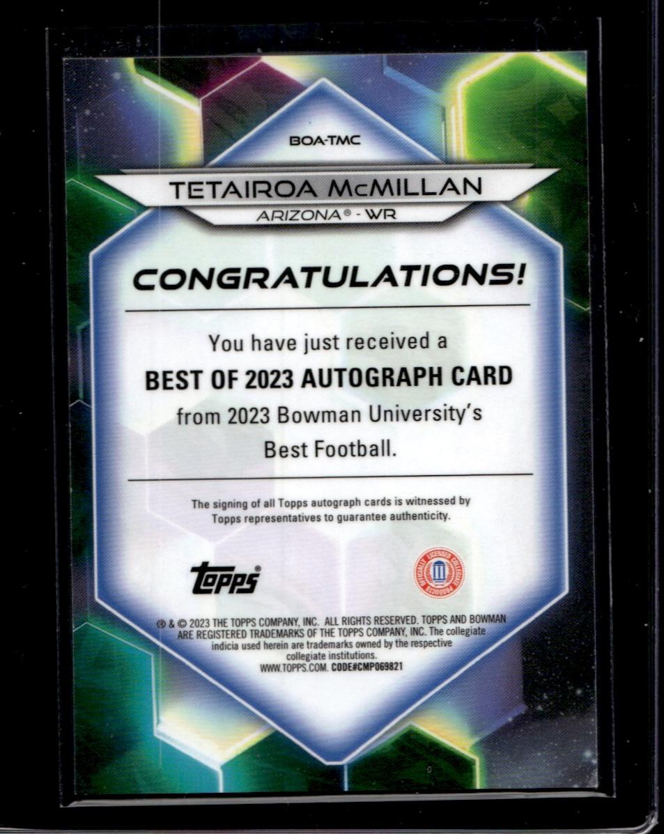 2023 Bowman BOA-TMC Tetairoa McMillan Best of 2023 Autograph Card 50/50 Arizona