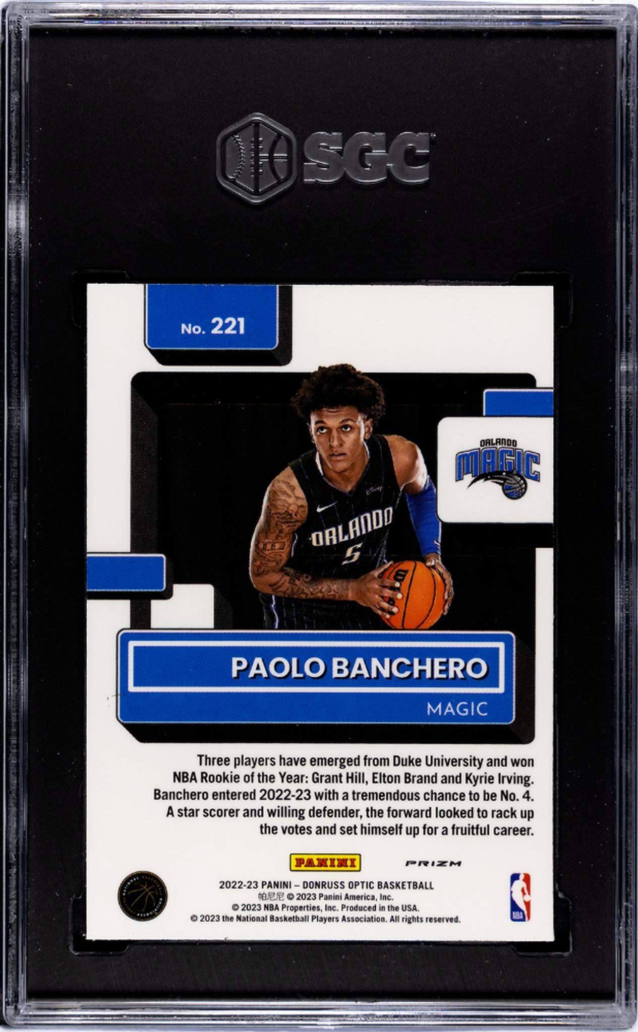 2022-23 Donruss Optic #221 Paolo Banchero Holo Prizm SGC 8