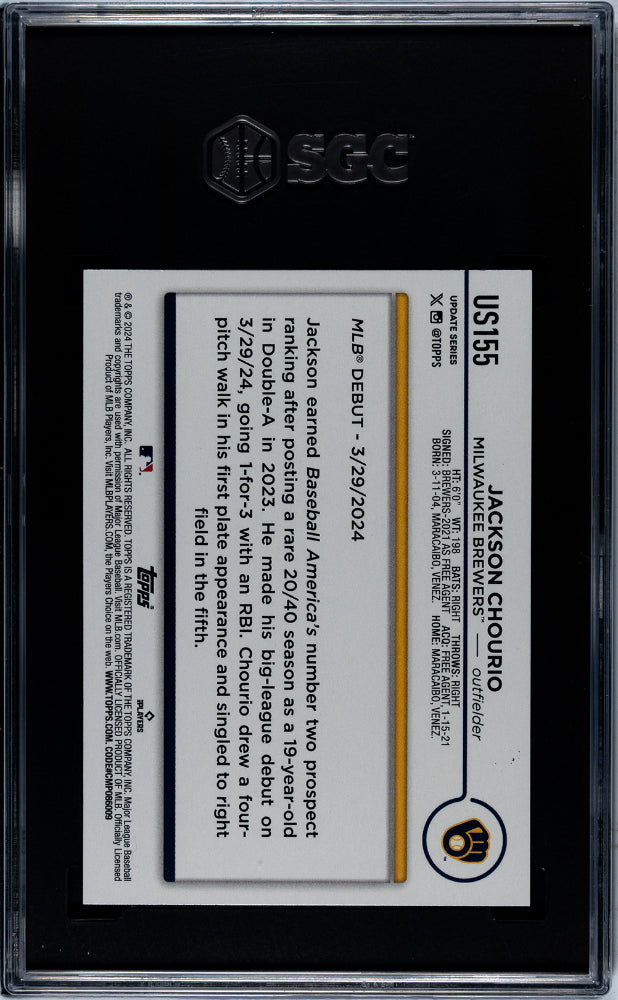 2024 Topps Update Jackson Chourio #US155 RC SGC 10