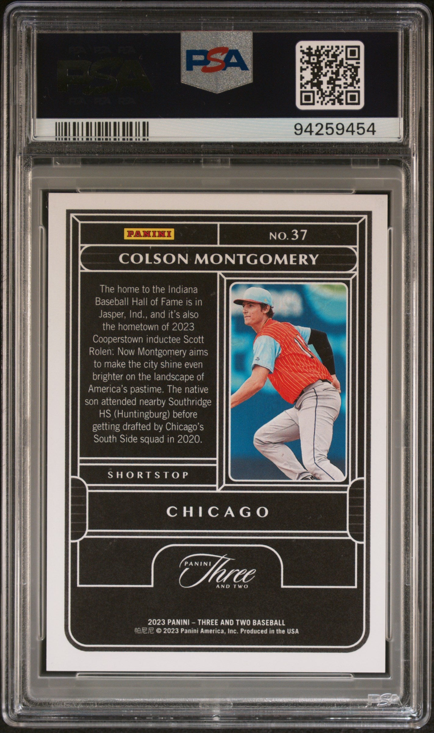 2023 Panini Three and Two Rookie Gold /25  #37 Colson Montgomery PSA 9