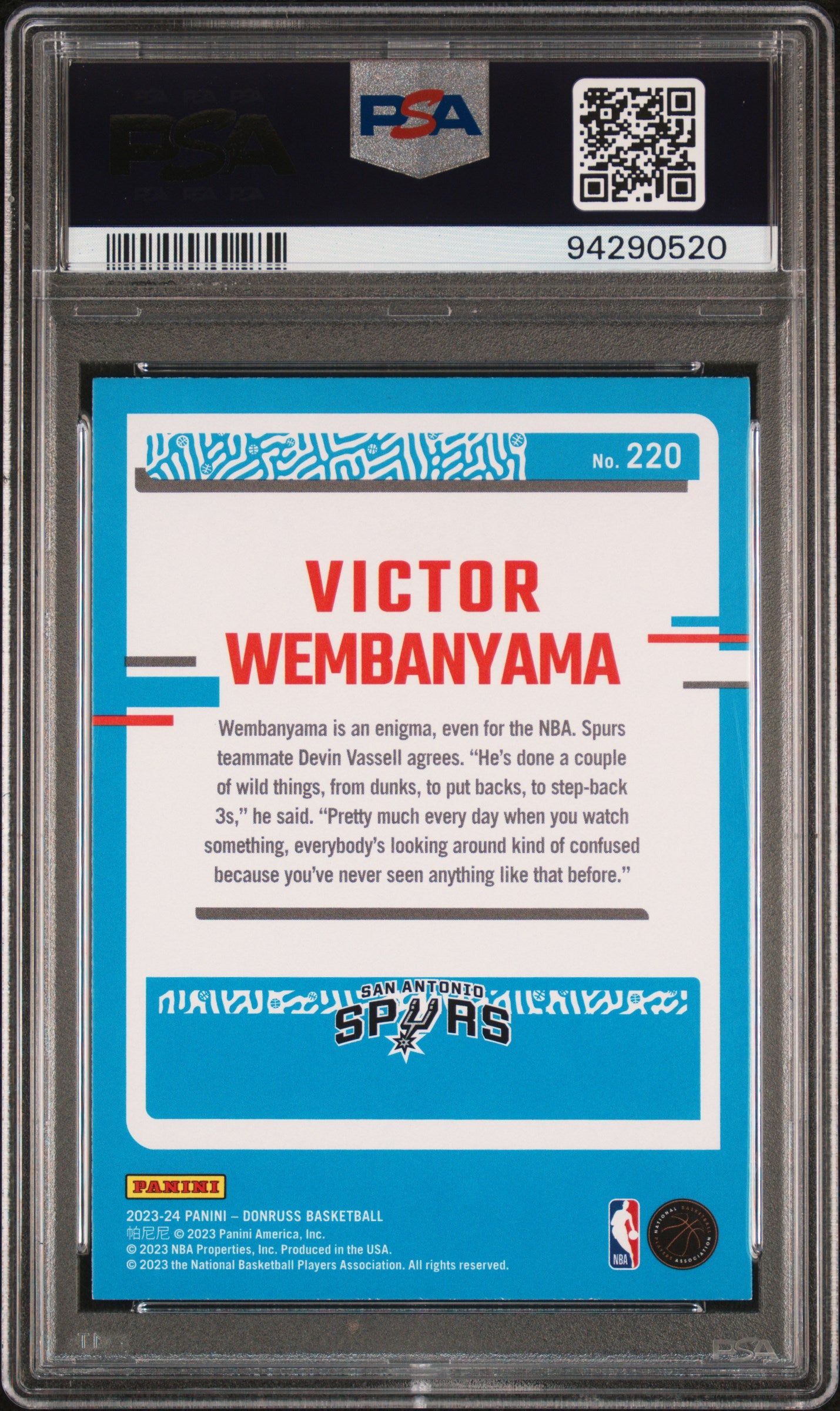 2023 Panini Donruss Holo Green Laser Victor Wembanyama #220 RC PSA 9