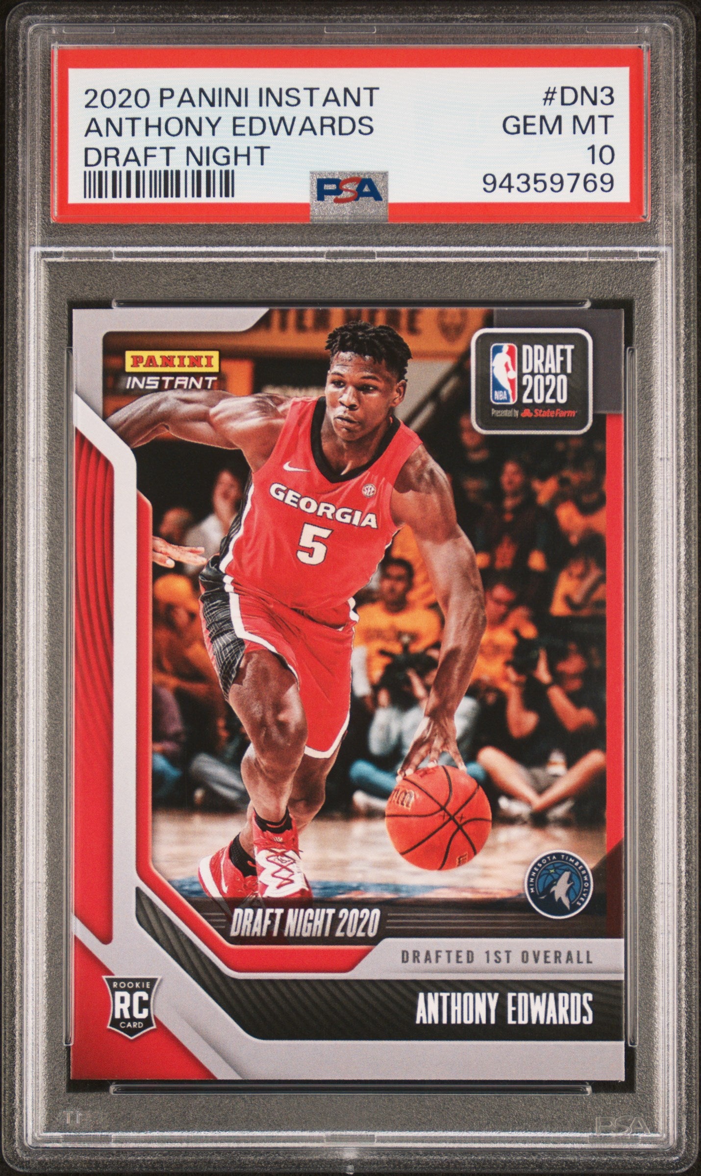 2020 Panini Instant Draft Night Anthony Edwards #DN3 /1 PSA 10