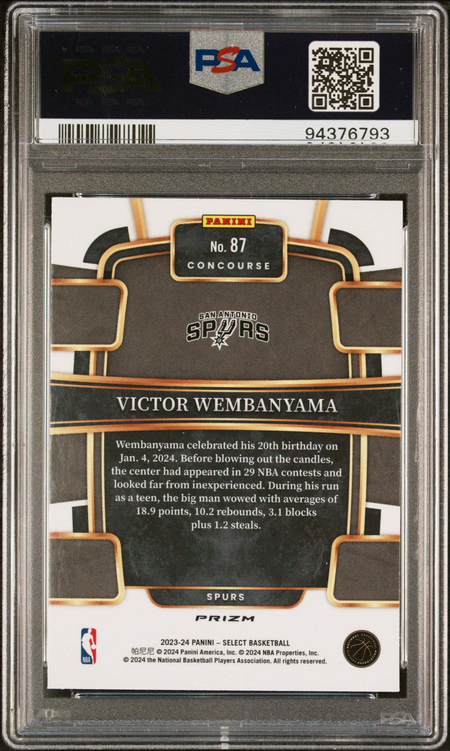 2023 Panini Select Red Cracked Ice Victor Wembanyama #87 RC PSA 9