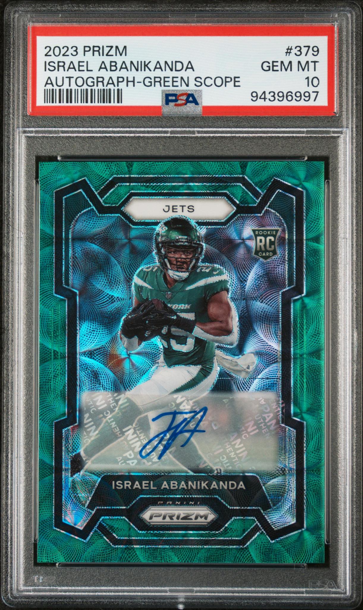 2023 Panini Prizm Rookie Auto Green Scope /75 #379 Israel Abanikanda PSA 10