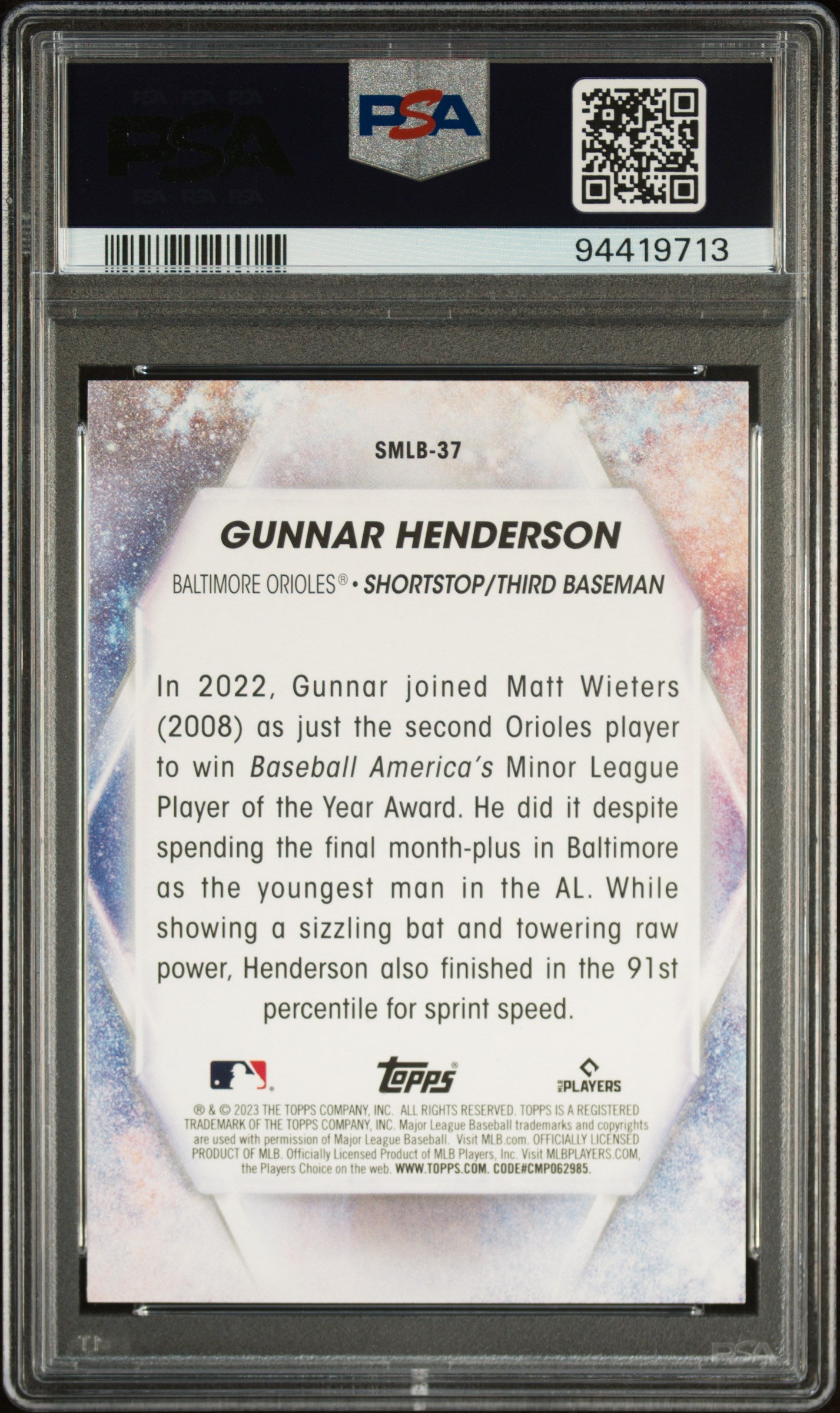 2023 Topps Series 1 Stars of MLB Gunnar Henderson #SMLB37 RC PSA 10