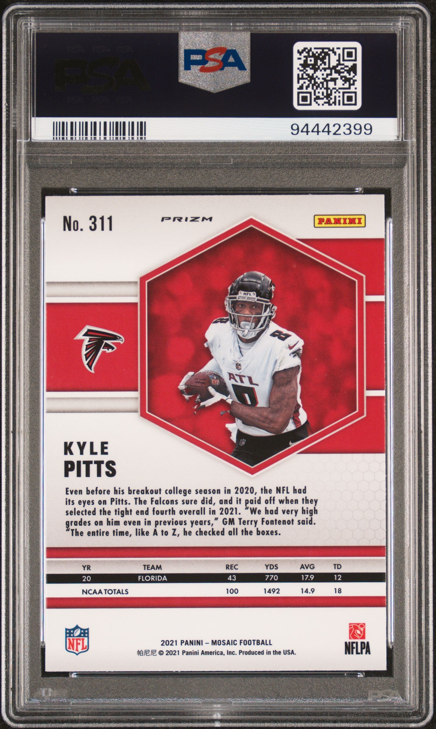 2021 Panini Mosaic Genesis Kyle Pitts #311 PSA 10