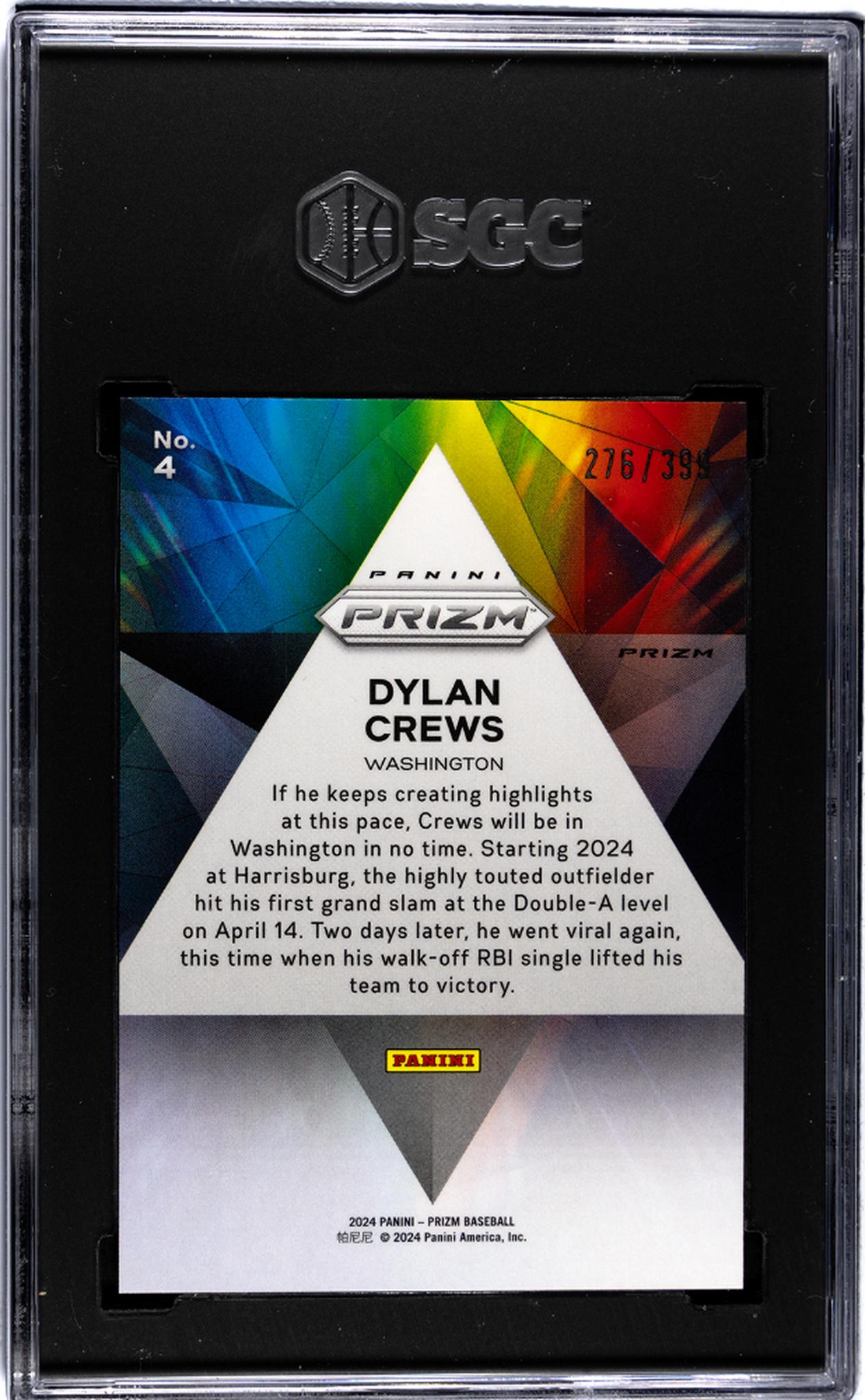 2024 Panini Prizm #4 Dylan Crews Prizmatic Orange Pulsar Prizm /399 SGC 10