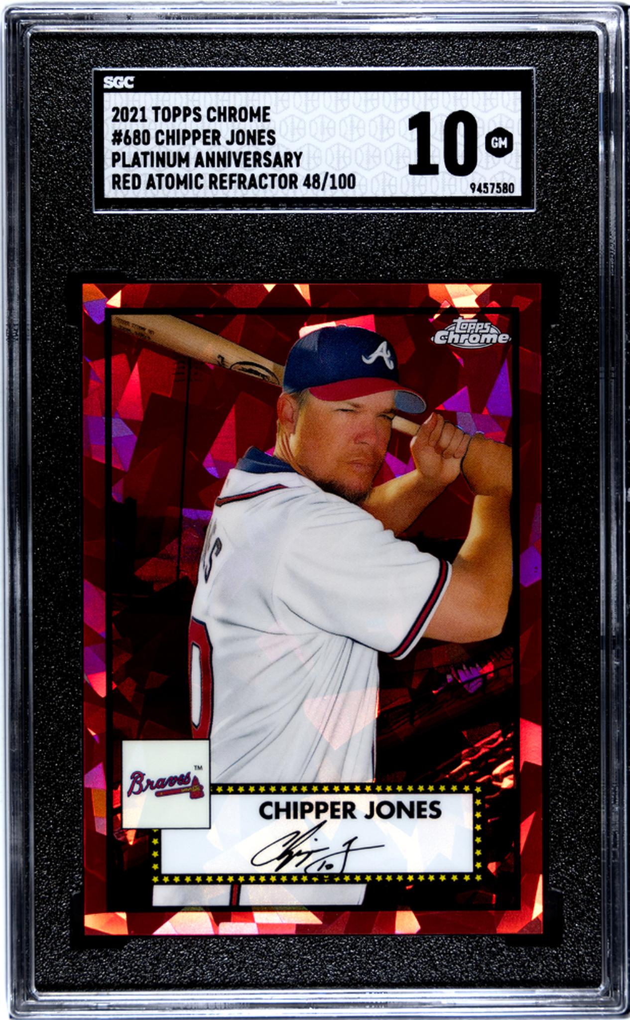 2021 Topps Chrome Platinum Anniversary #680 Chipper Jones Red Atomic Refractor /100 SGC 10
