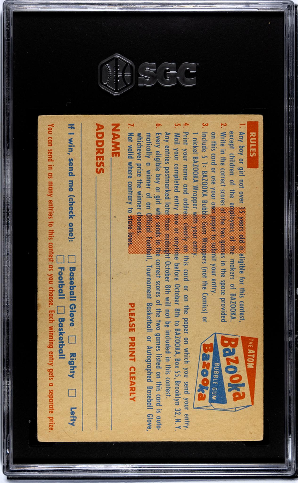 1956 Topps Bazooka Contest October 14th Bazooka Joe SGC 4