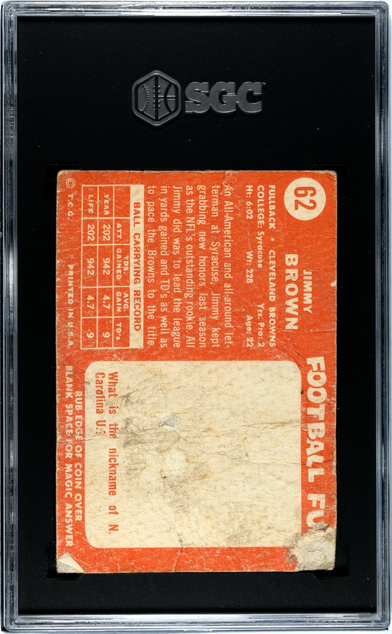 1958 Topps Jimmy Brown #62 RC SGC 1