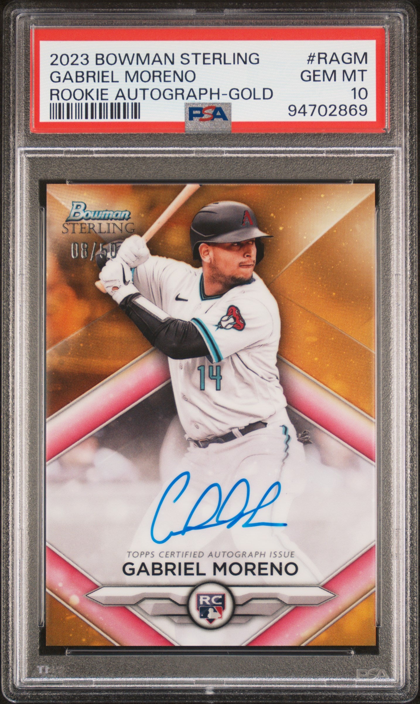 2023 Bowman Sterling #RAGM Gabriel Moreno Rookie Autograph-Gold /50 Auto PSA 10
