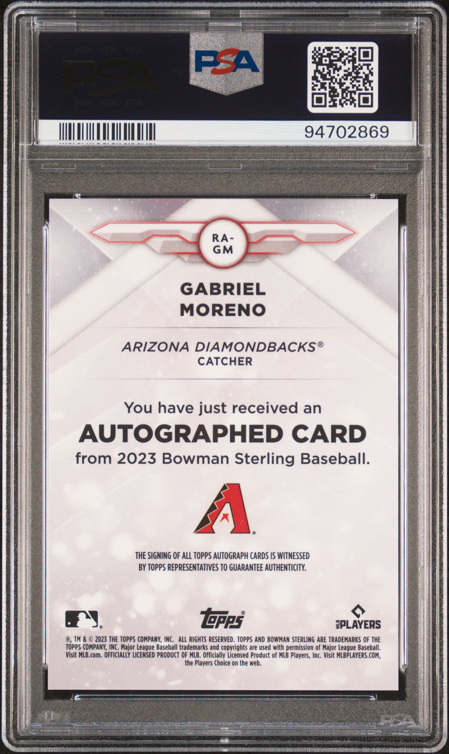 2023 Bowman Sterling #RAGM Gabriel Moreno Rookie Autograph-Gold /50 Auto PSA 10