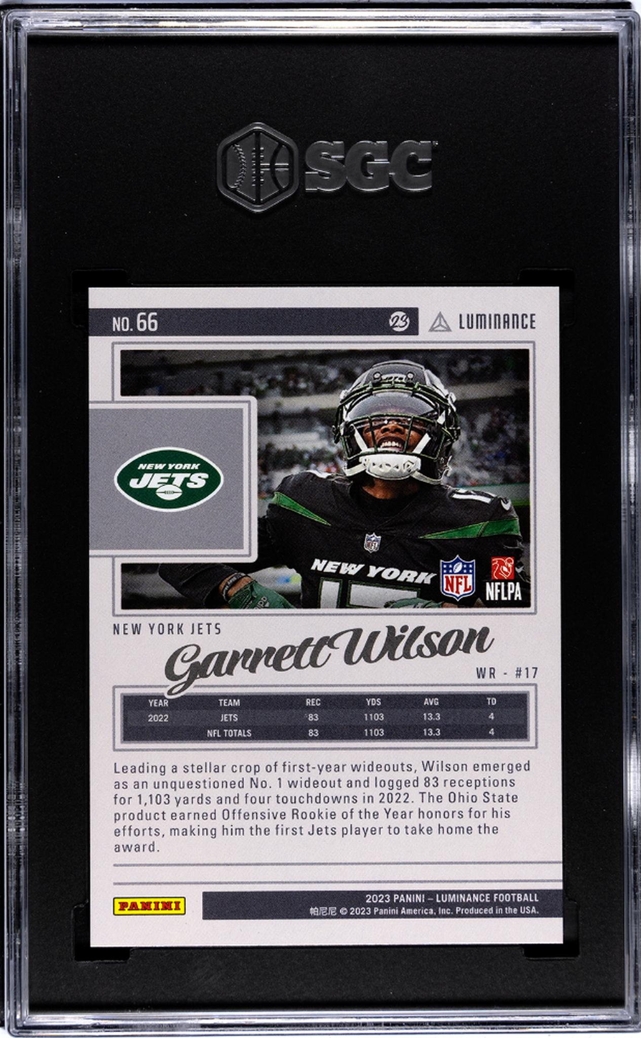 2023 Panini Luminance #66 Garrett Wilson Blue /150  SGC 9.5