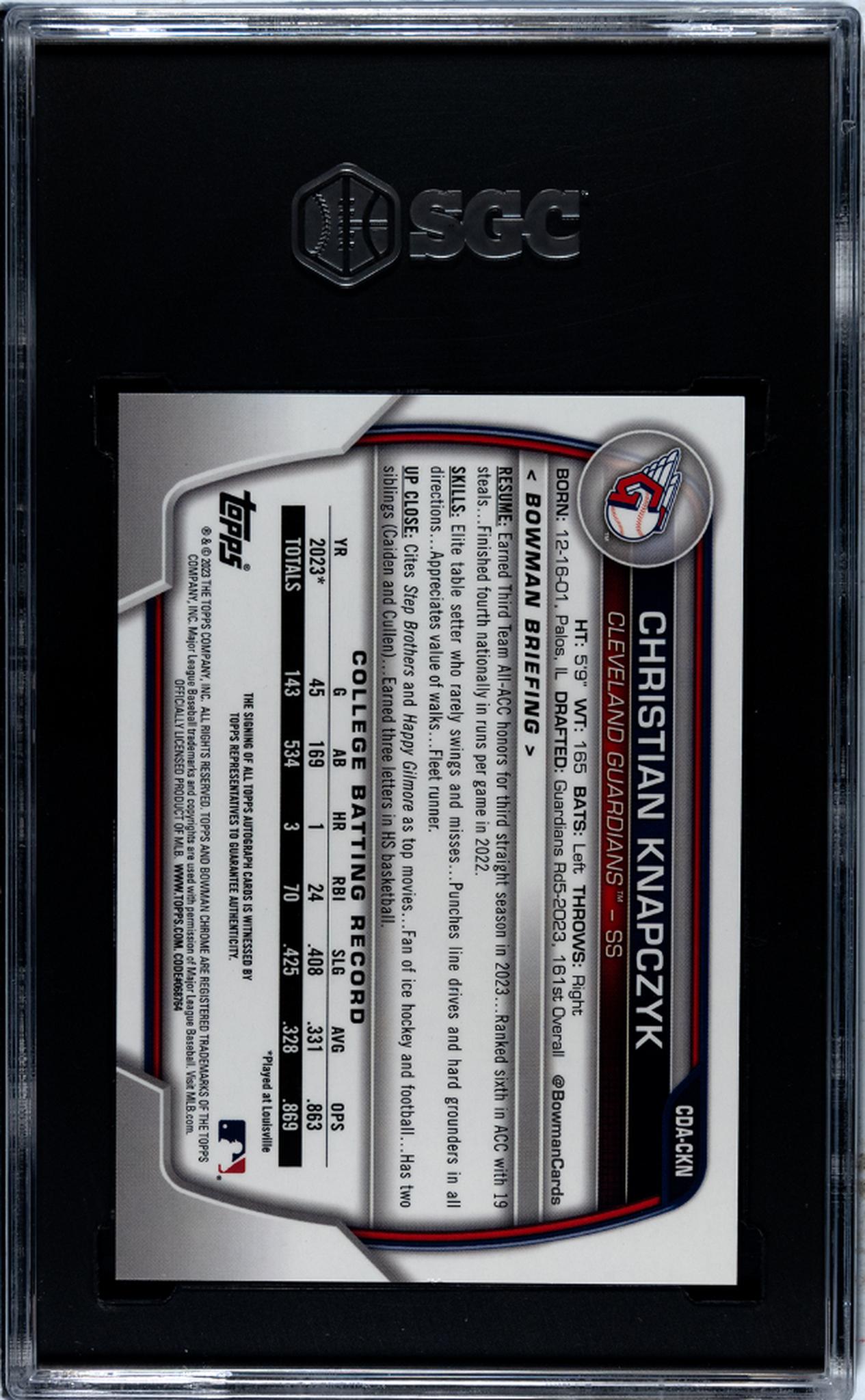 2023 Bowman Draft Chrome Auto Christian Knapczyk #CDA-CKN SGC 9 Auto 10