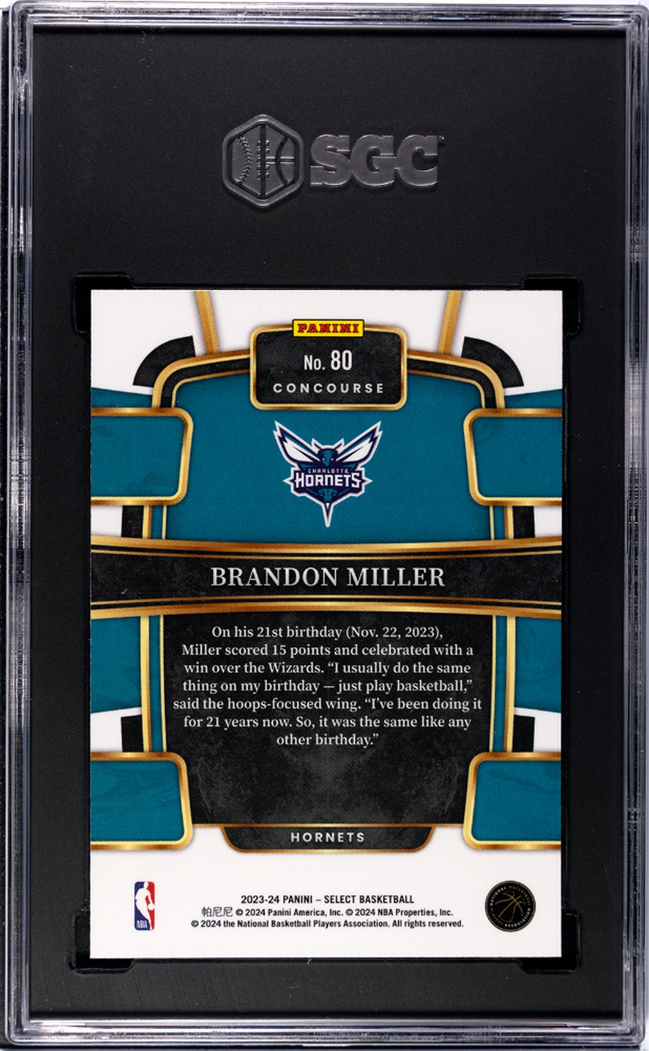 2023-24 Panini Select #80 Brandon Miller Blue Retail SGC 9.5