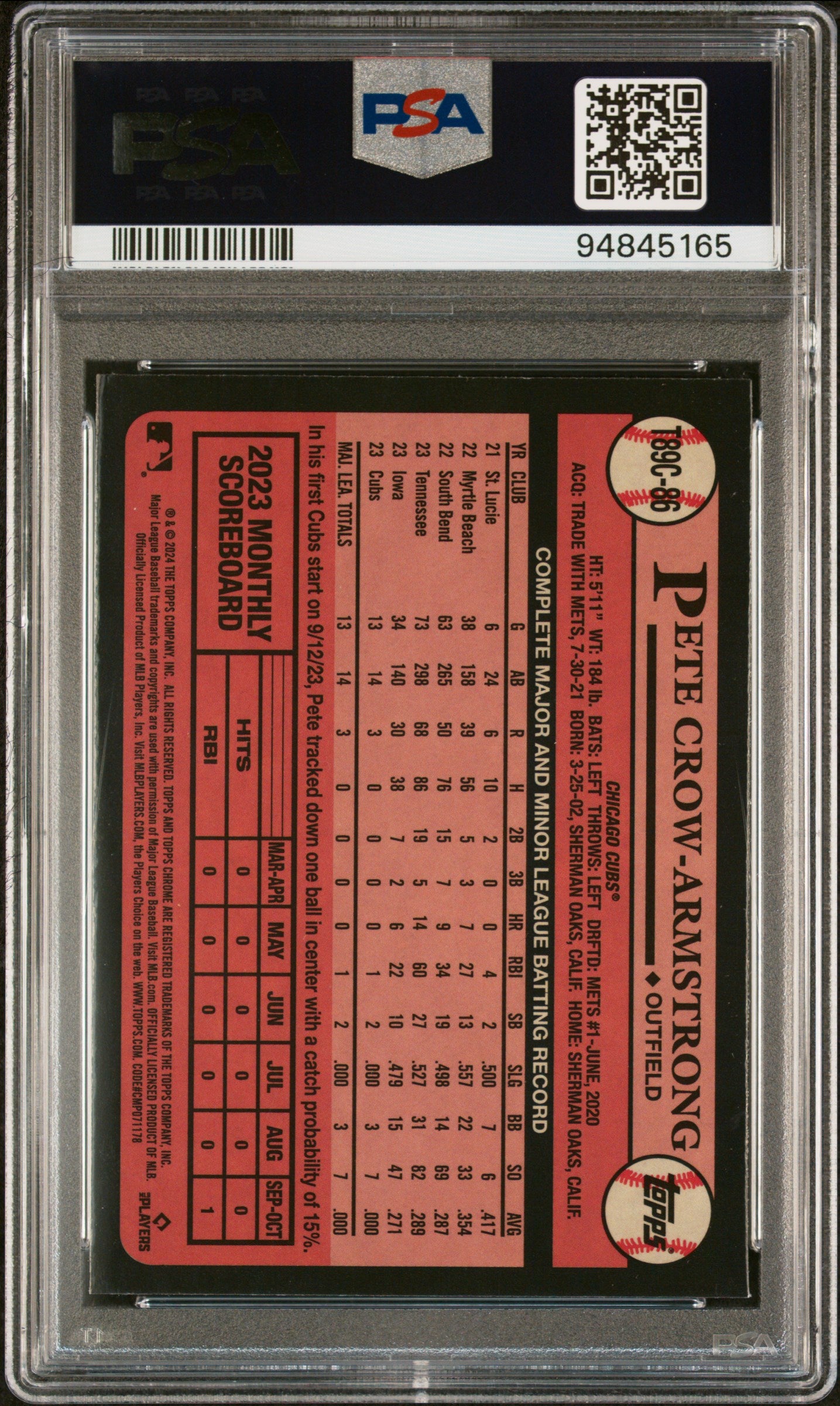 2024 Topps Chrome Pete Crow-Armstrong Topps Silver Pack PSA 10