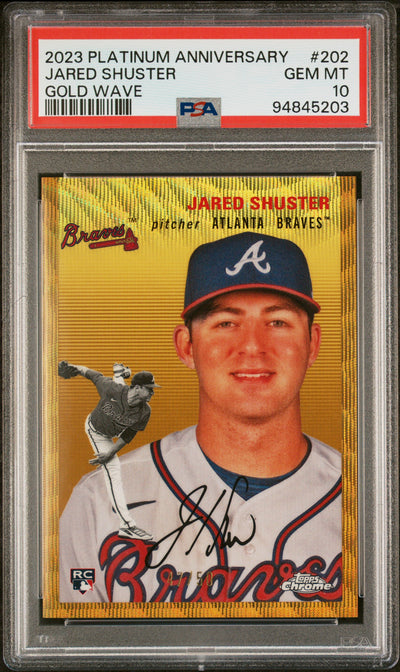 2023 Topps Chrome Platinum Anniversary Jared Shuster #202 Gold Wave PSA 10