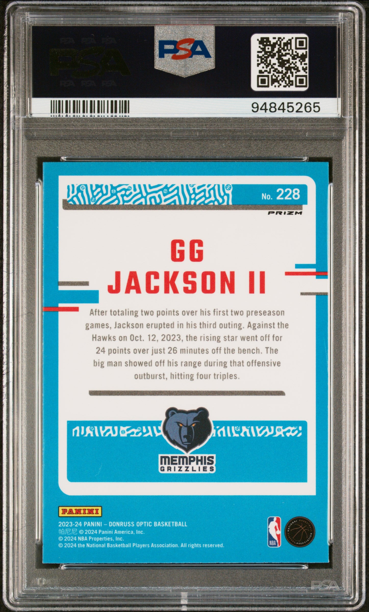 2023 Panini Donruss Optic #228 GG Jackson II Purple Rookie RC PSA 9