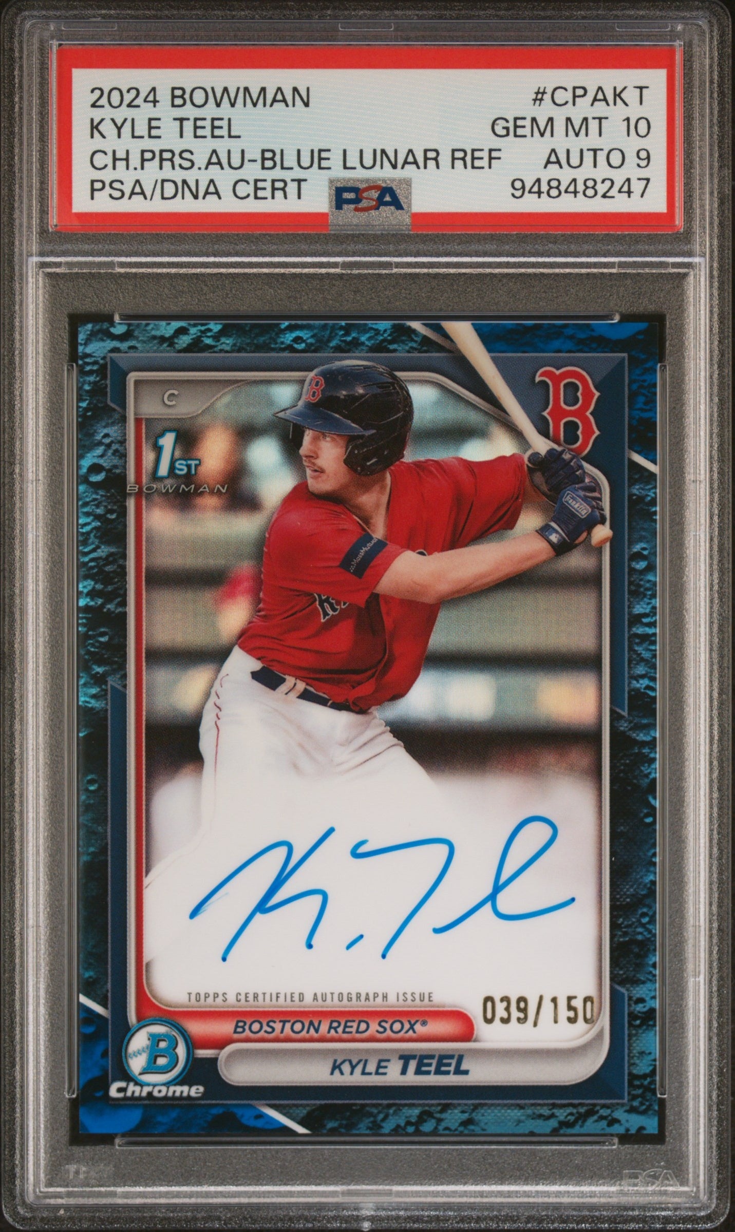 2024 Bowman #CPAKT Kyle Teel Chrome Prospect Autograph Blue Lunar Refractor /150 PSA 10