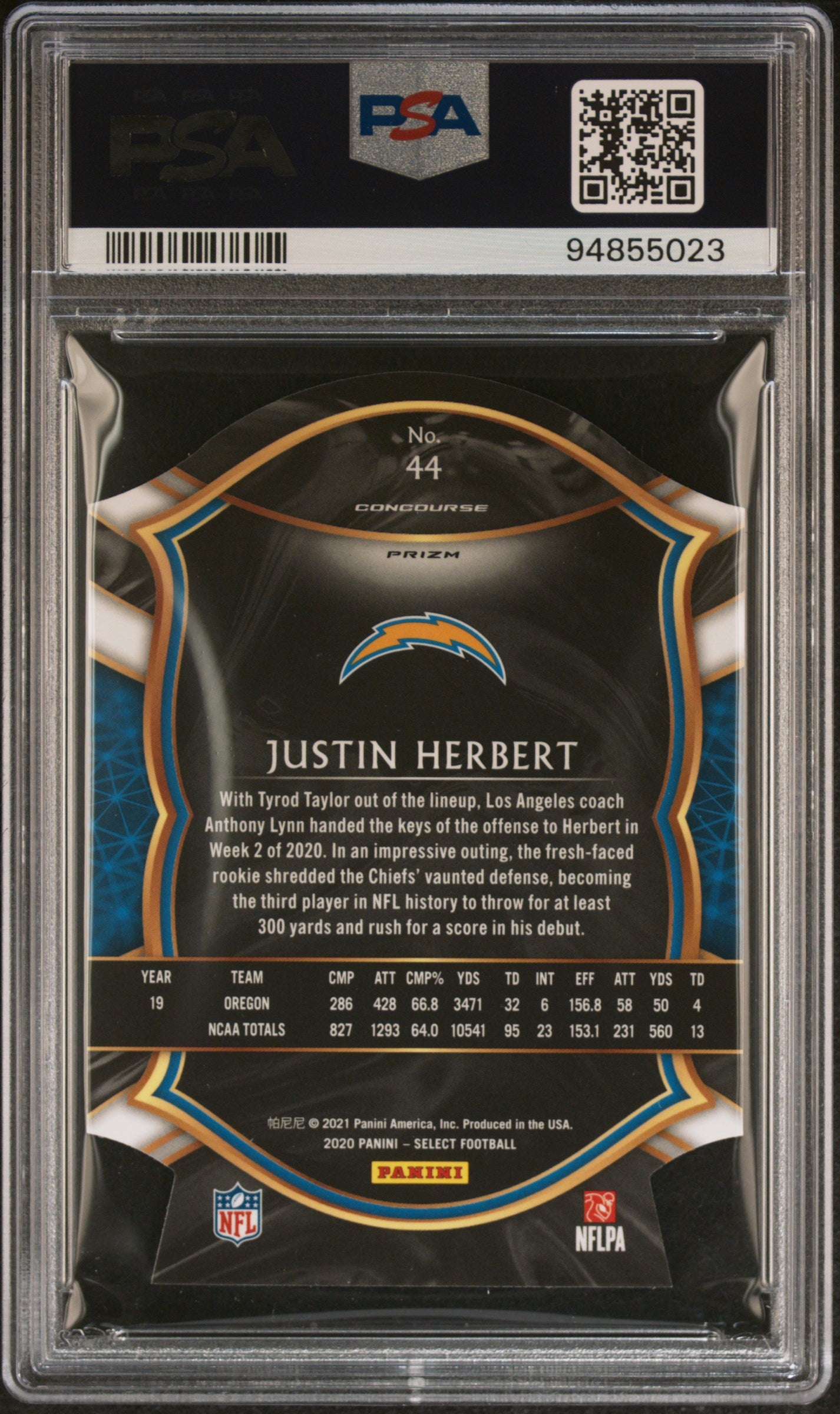 2020 Panini Select Die-Cut White Prizm Justin Herbert #44 RC PSA 9