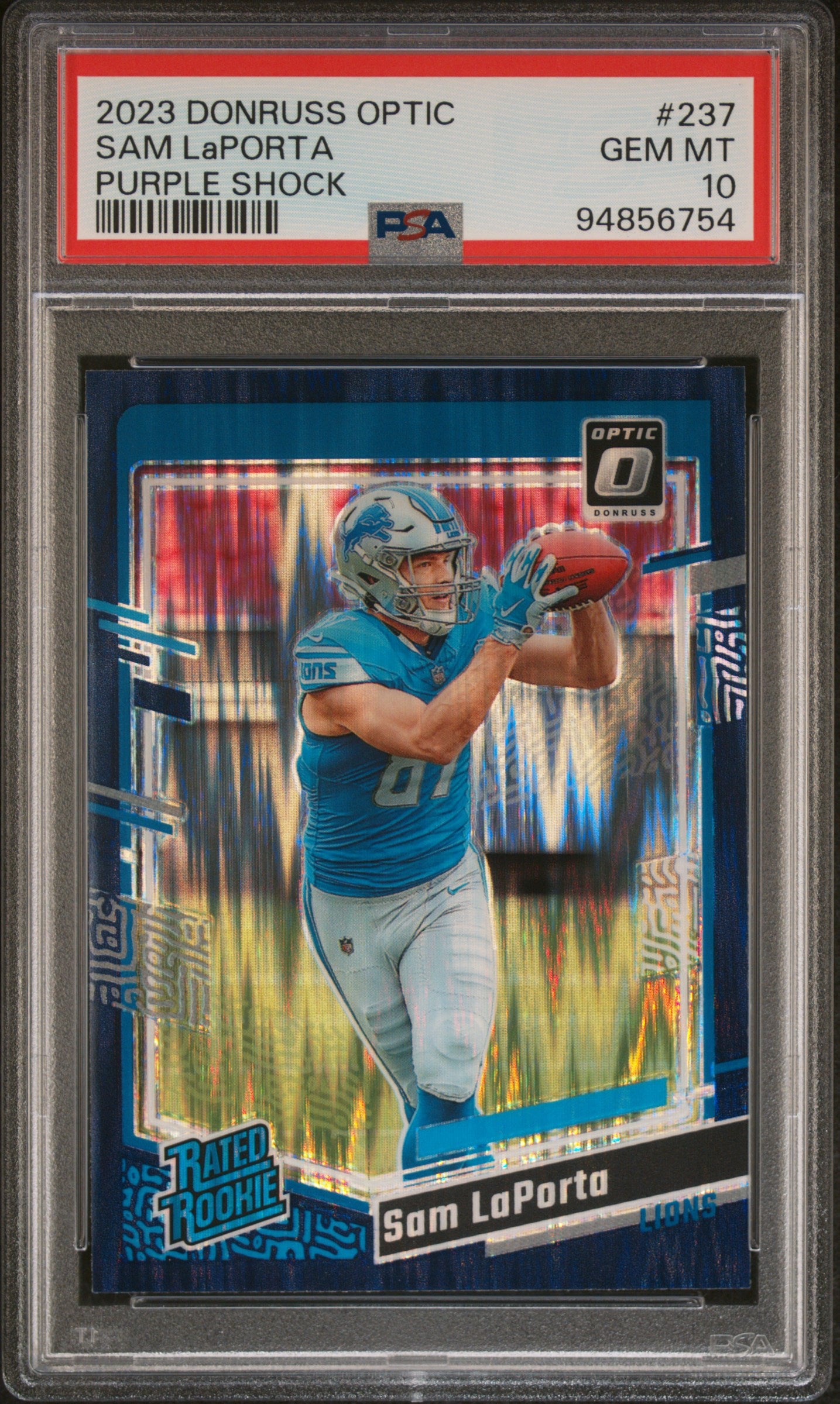 2023 Donruss Optic Rated Rookie Purple Shock Sam Laporta #237 PSA 10